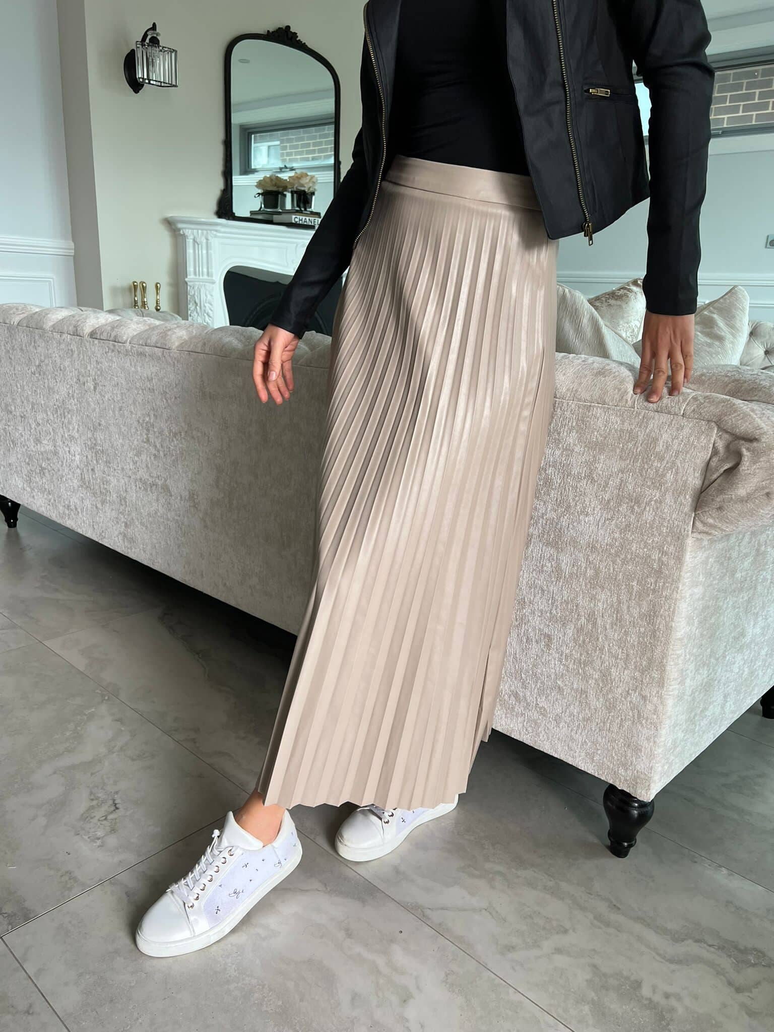 Pleated Glam Leather Skirt