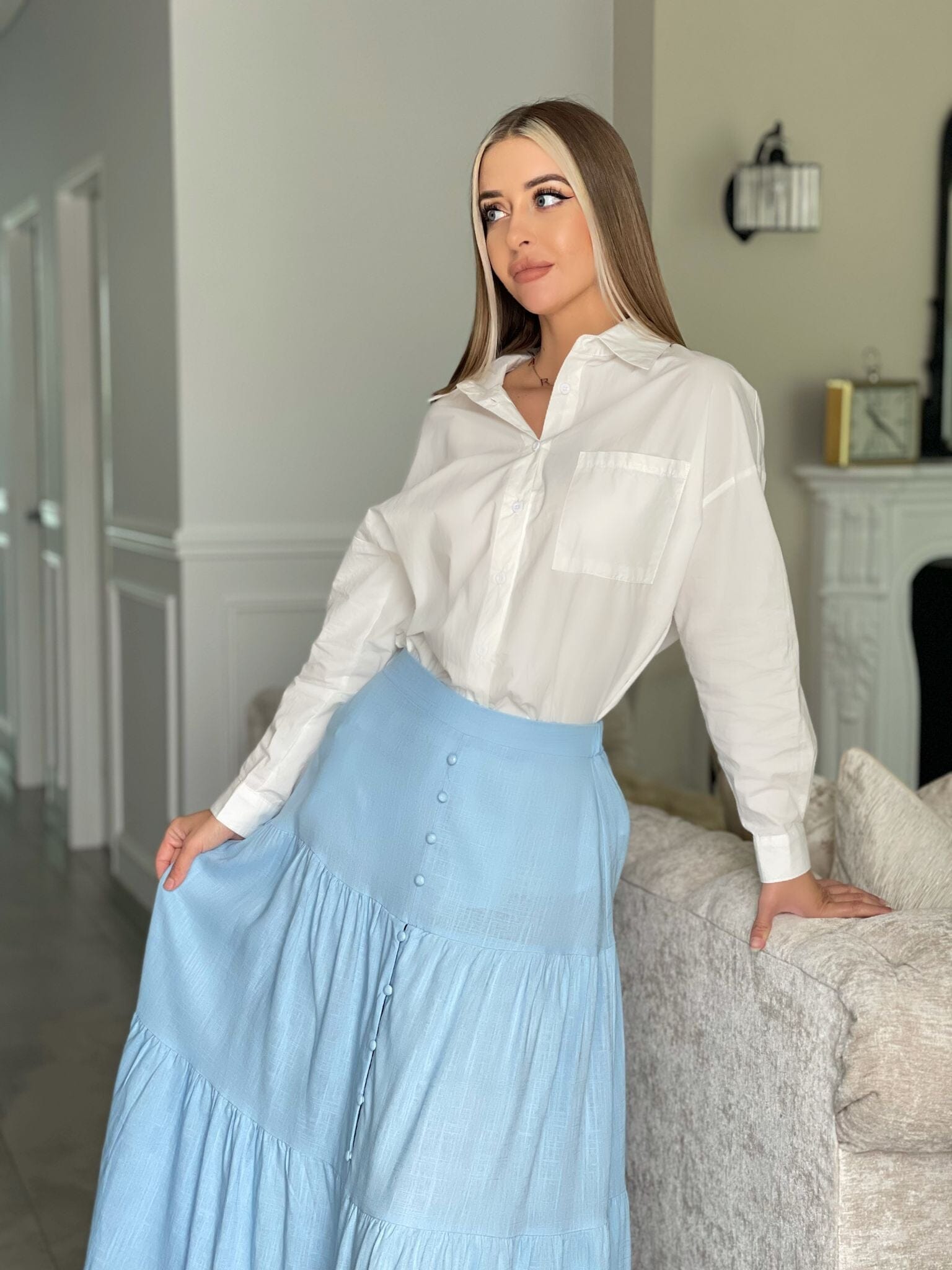Prestige Button Linen Skirt