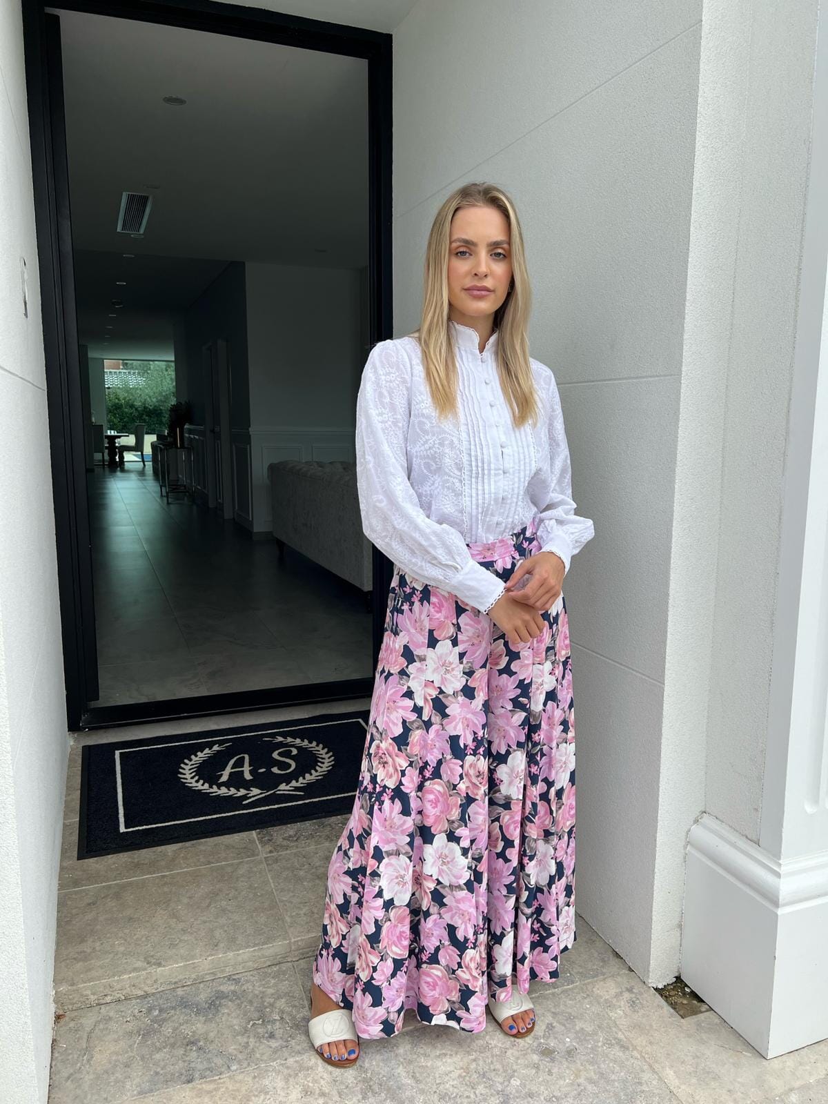 Blush Floral Wide Leg Pants