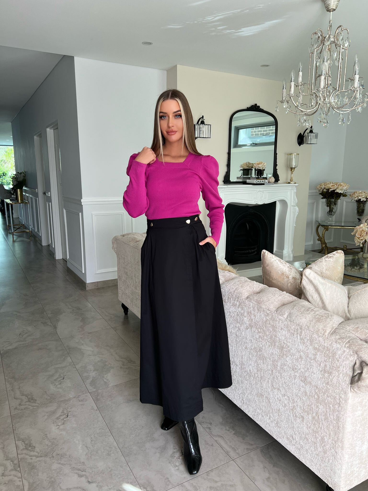 Wrap Gold Button Skirt