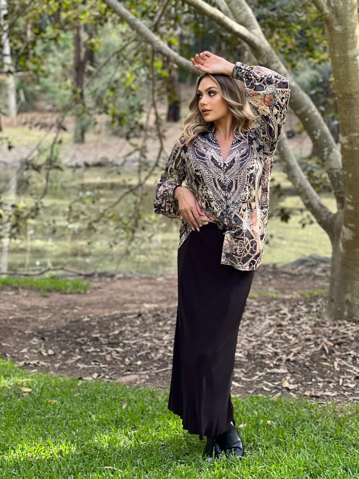 Pleated Pencil Skirt