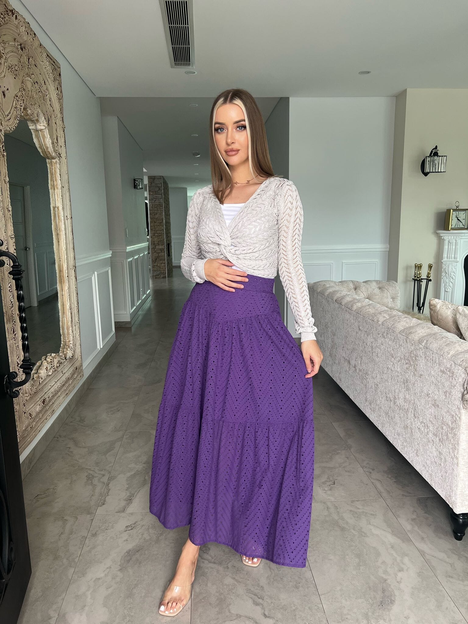 Grey Knit/ Crochet Top