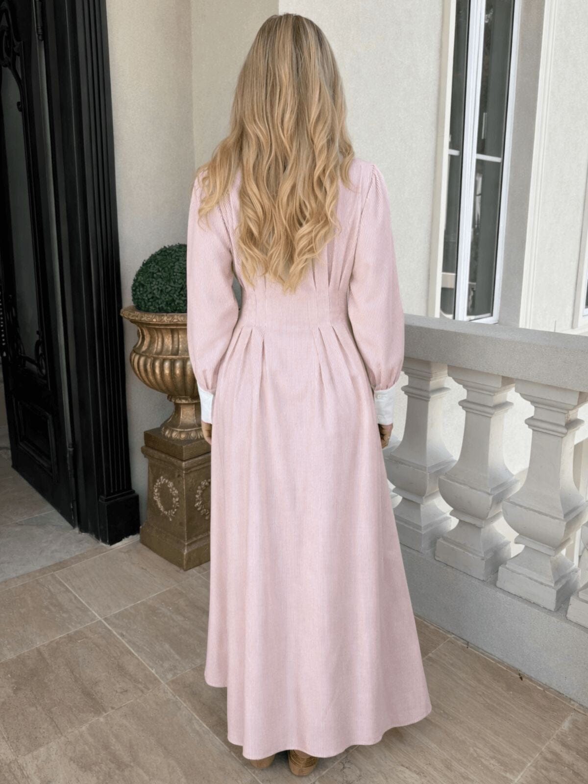 Pinstripe Gathered Dress