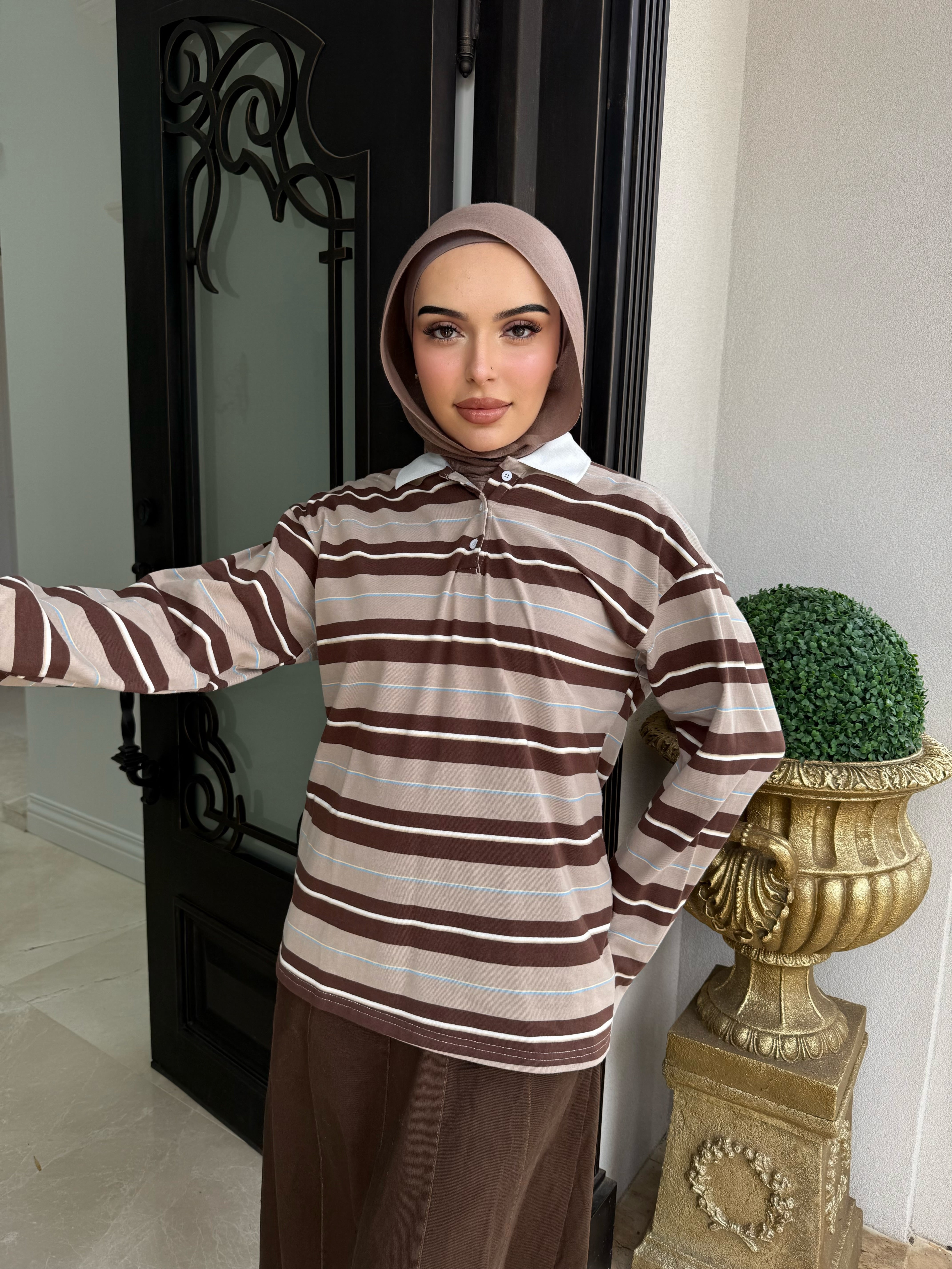 Brown Stripe Long Tee