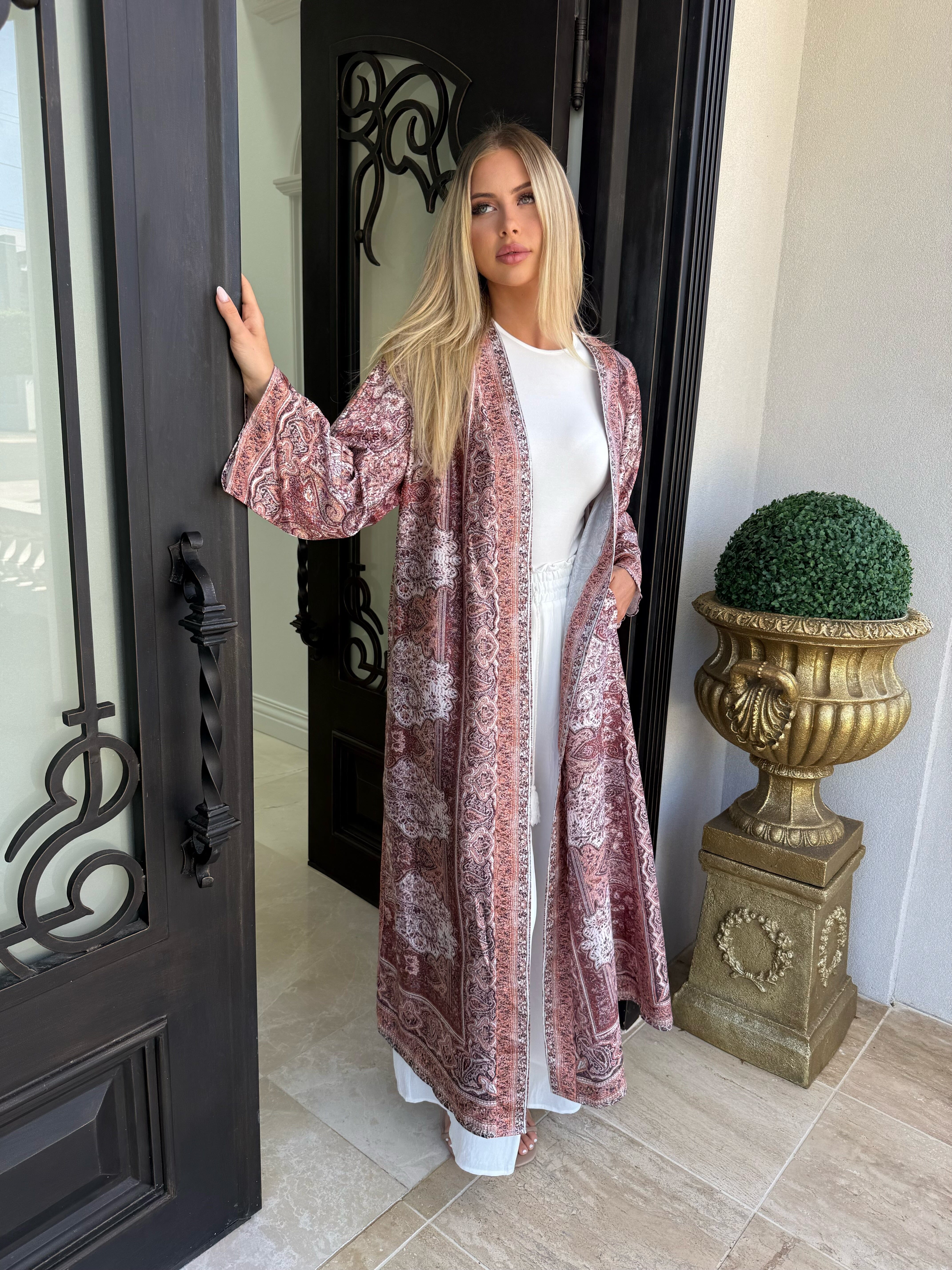 Pashmina Rust Satin Open Abaya