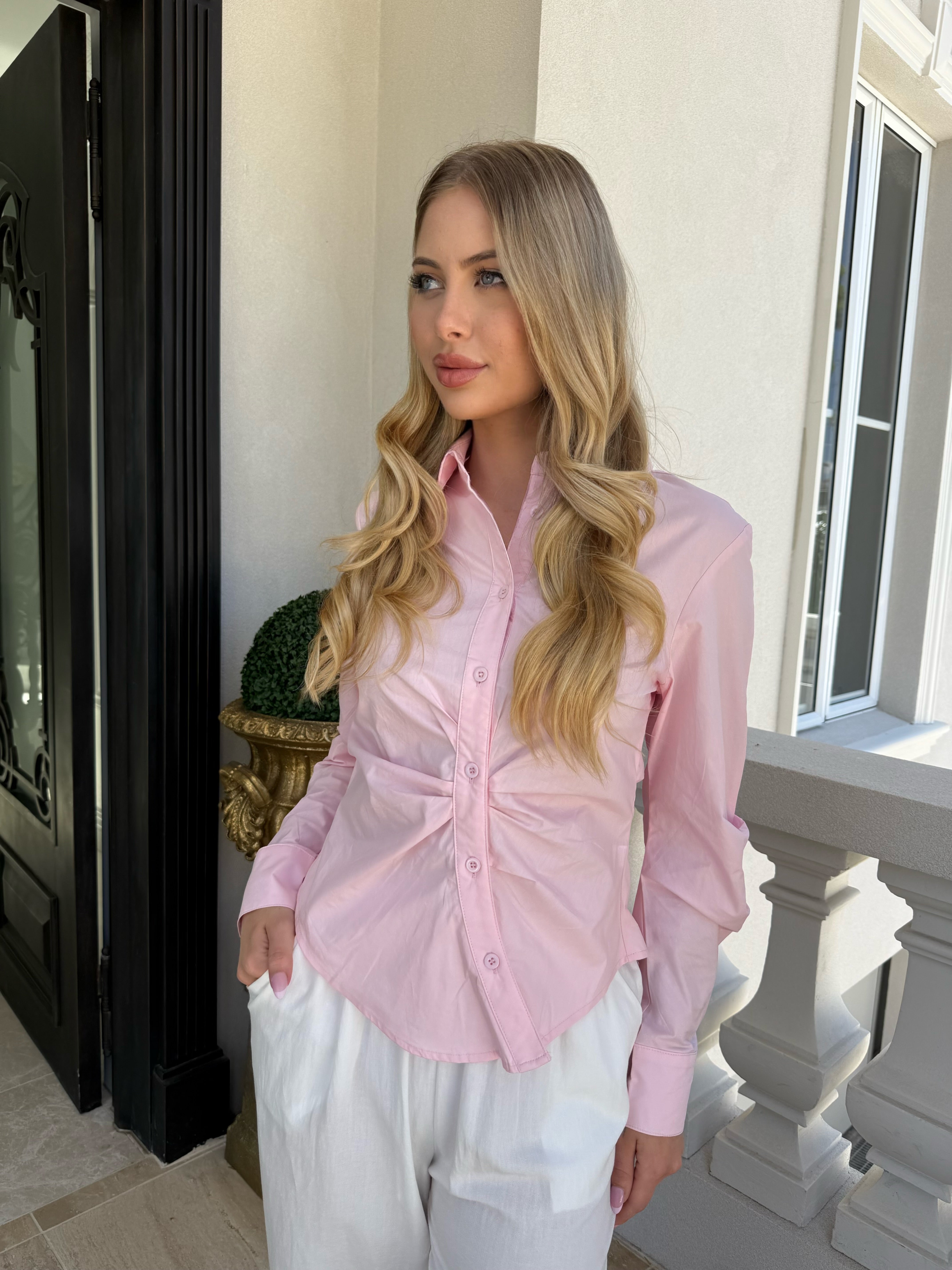 Gathered Button Shirt