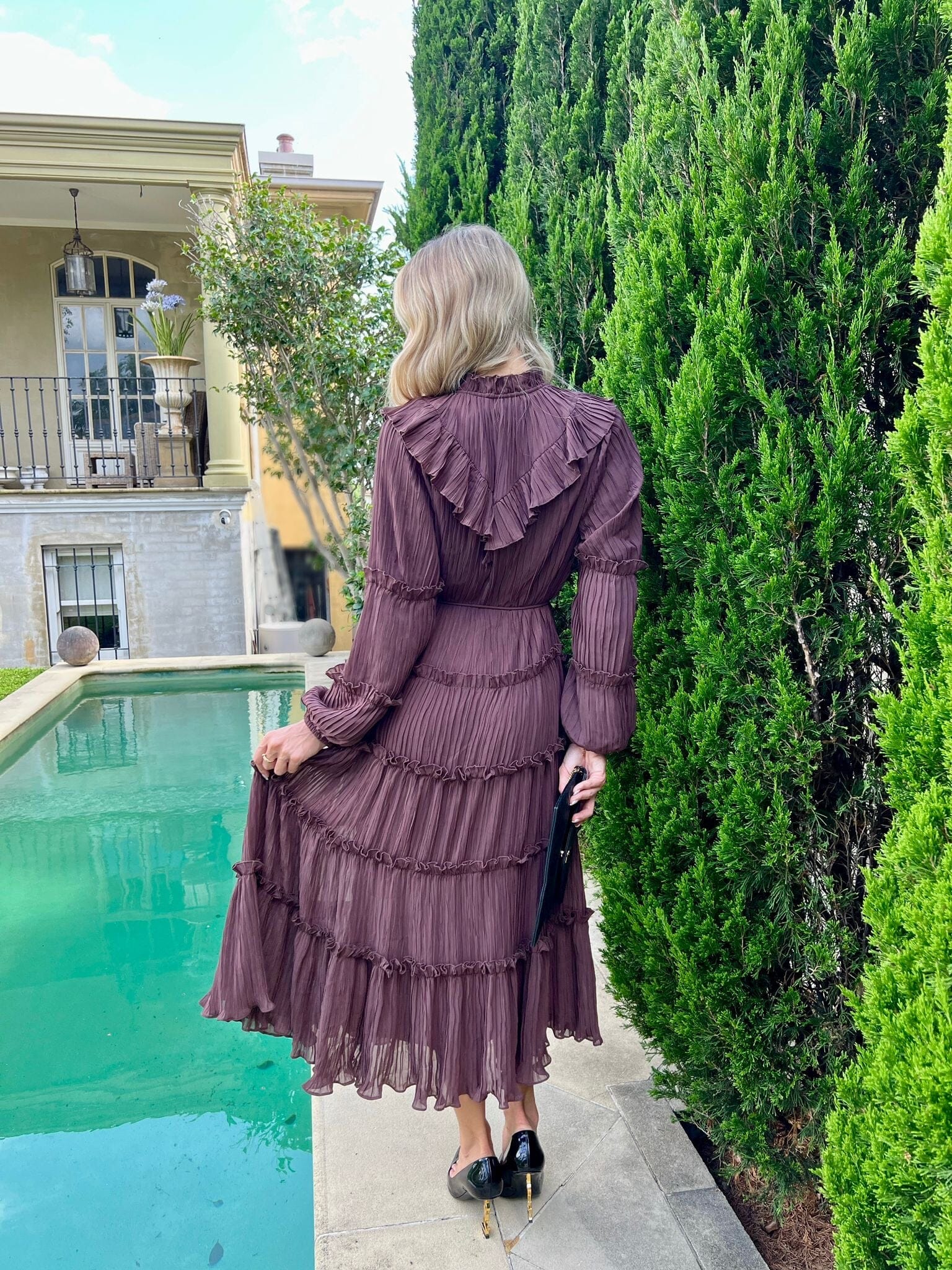 Amar Pleated Ruffle Dress