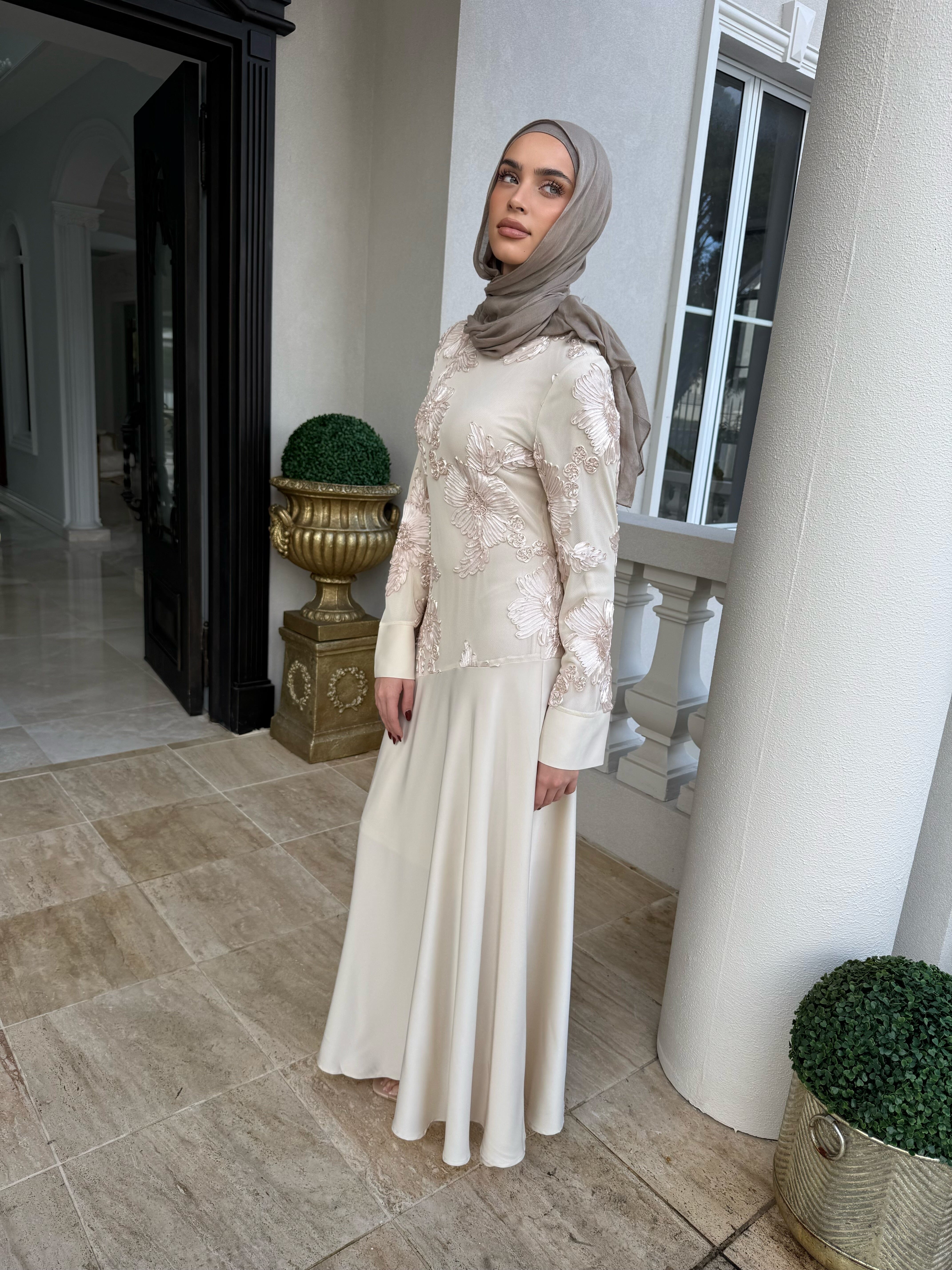 Embroidery X Satin Dress