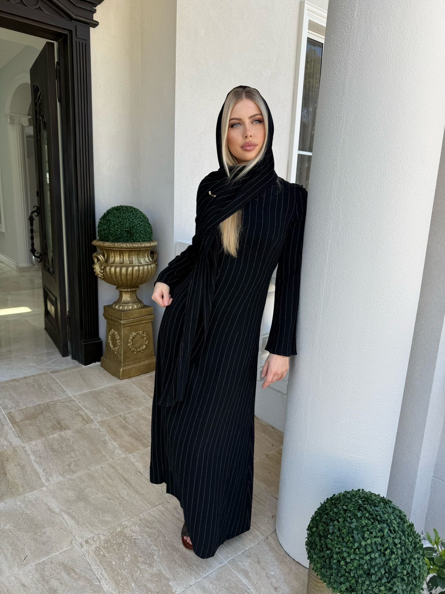 Linen Stripe Shawl Dress