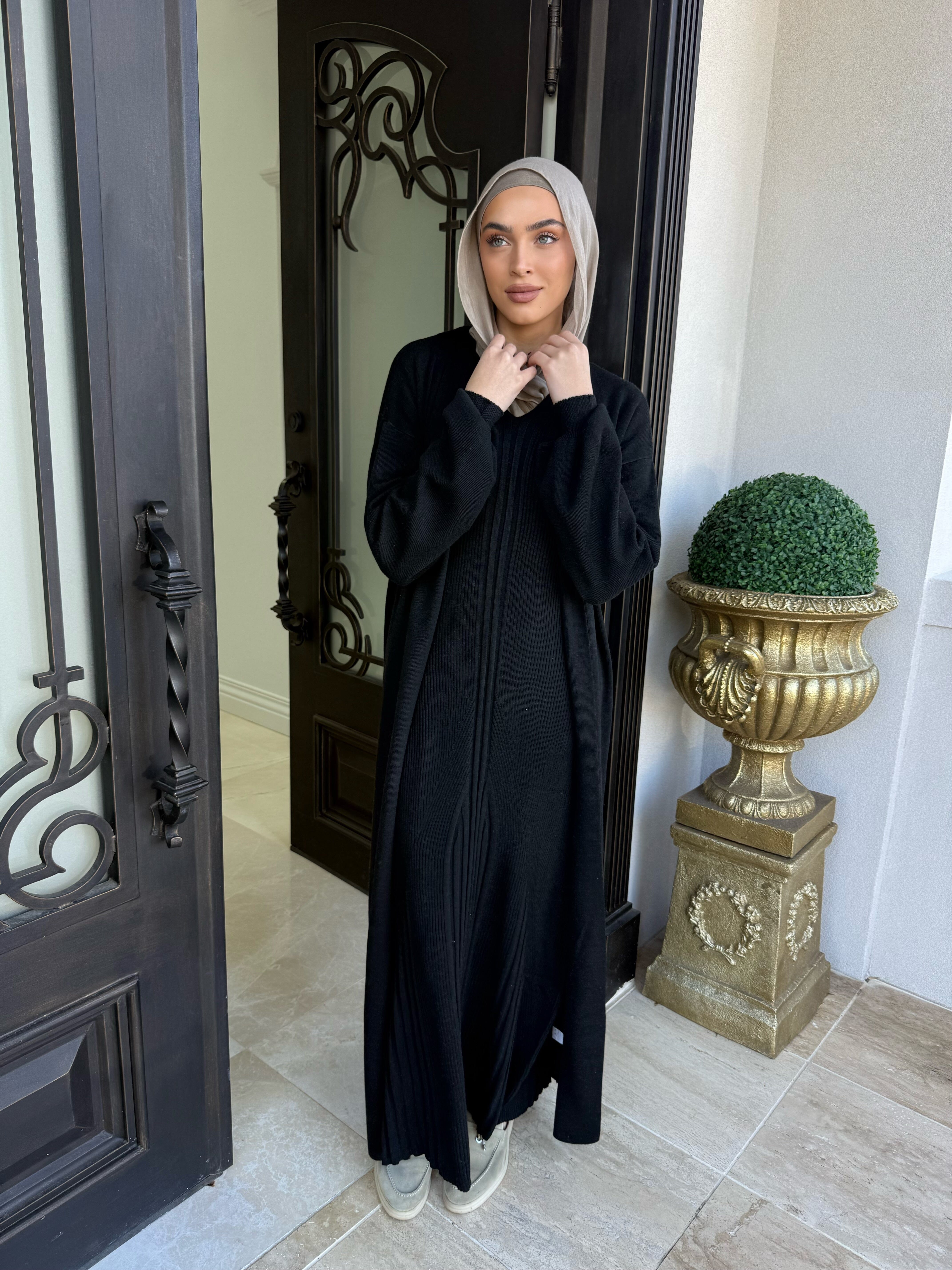 Ribbed Knit Abaya Set