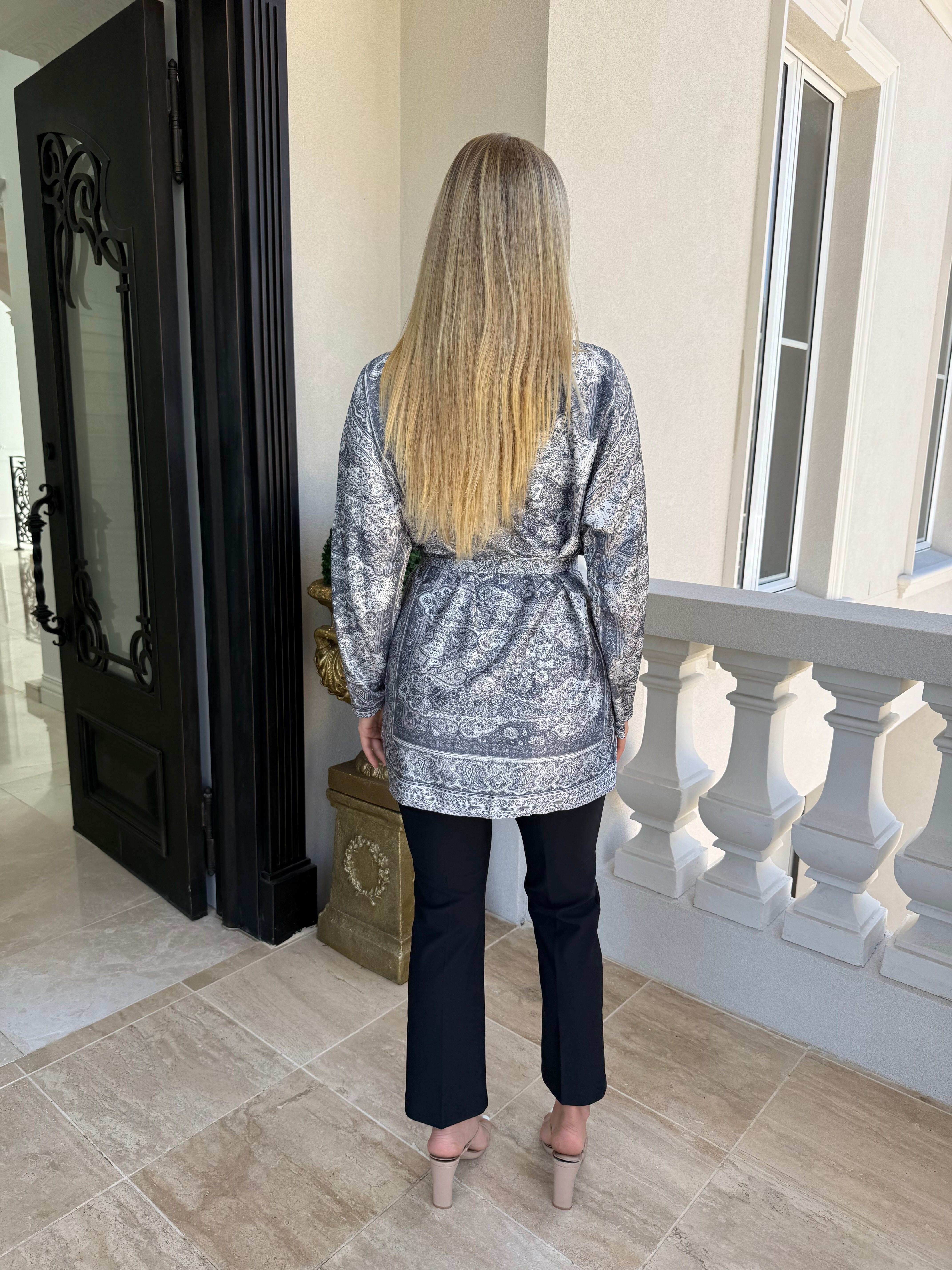 Pashmina Grey Satin Cardigan