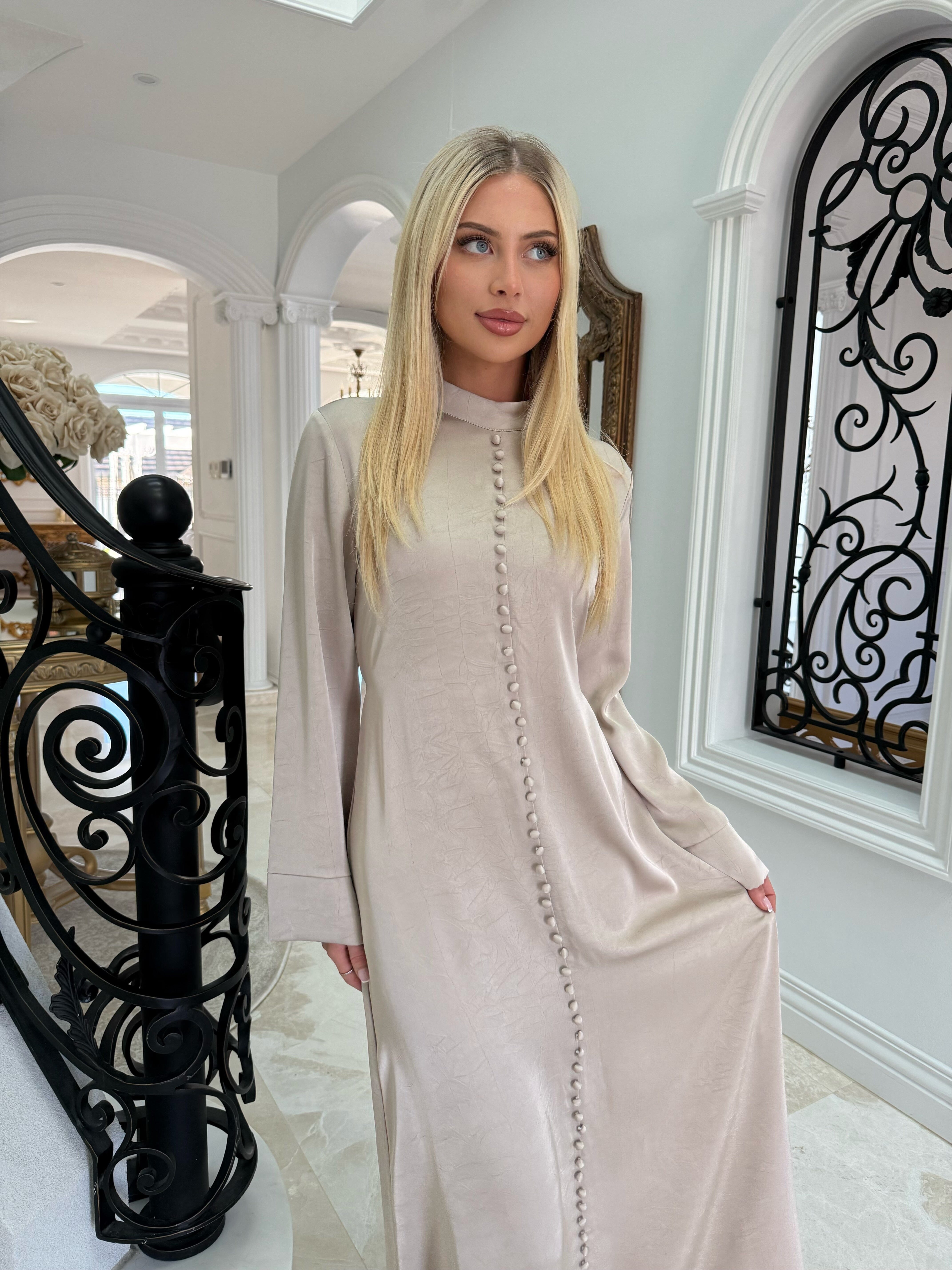 Textured Satin Button Dress