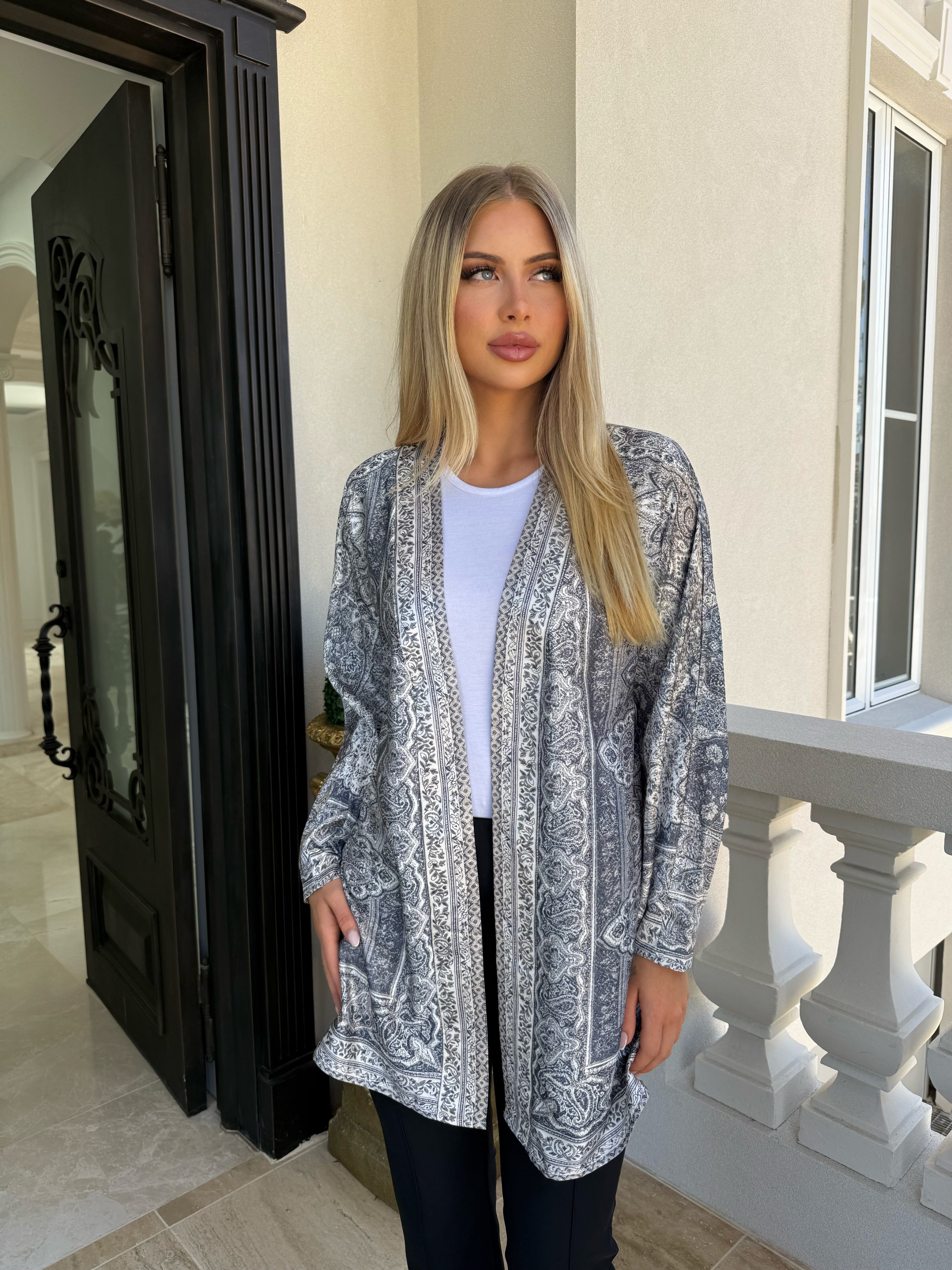 Pashmina Grey Satin Cardigan