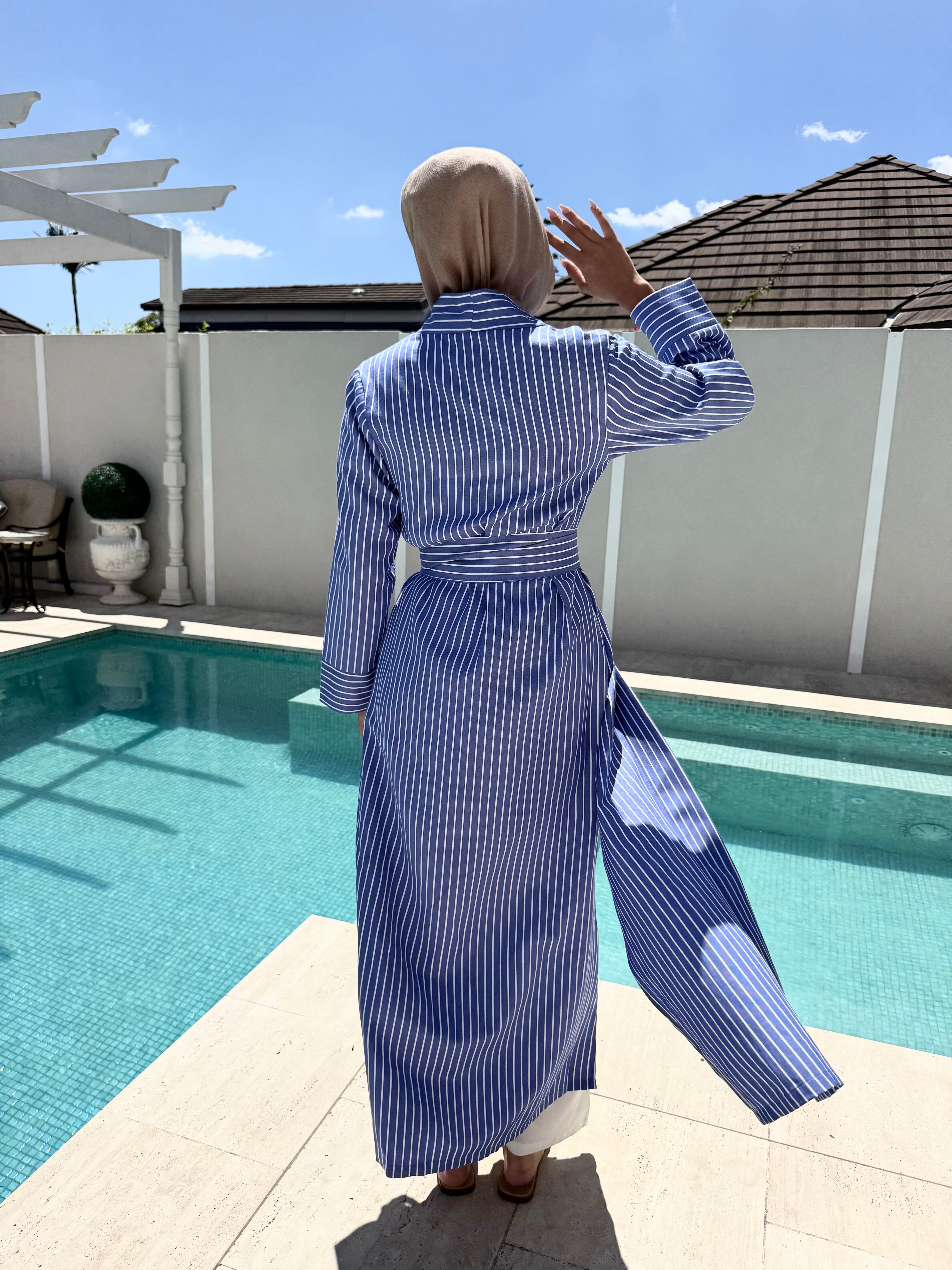Linen Stripe Open Abaya