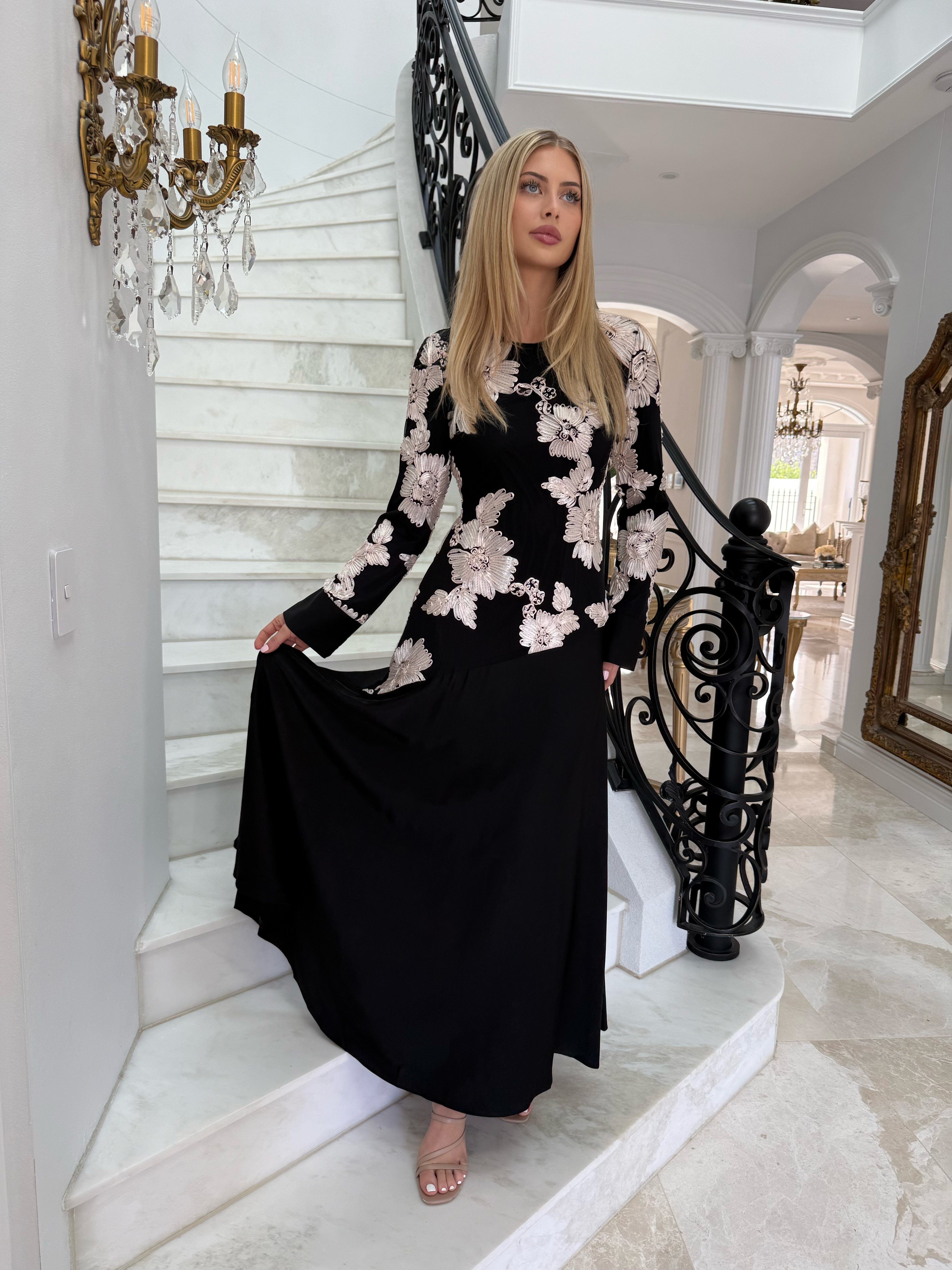 Embroidery X Satin Dress