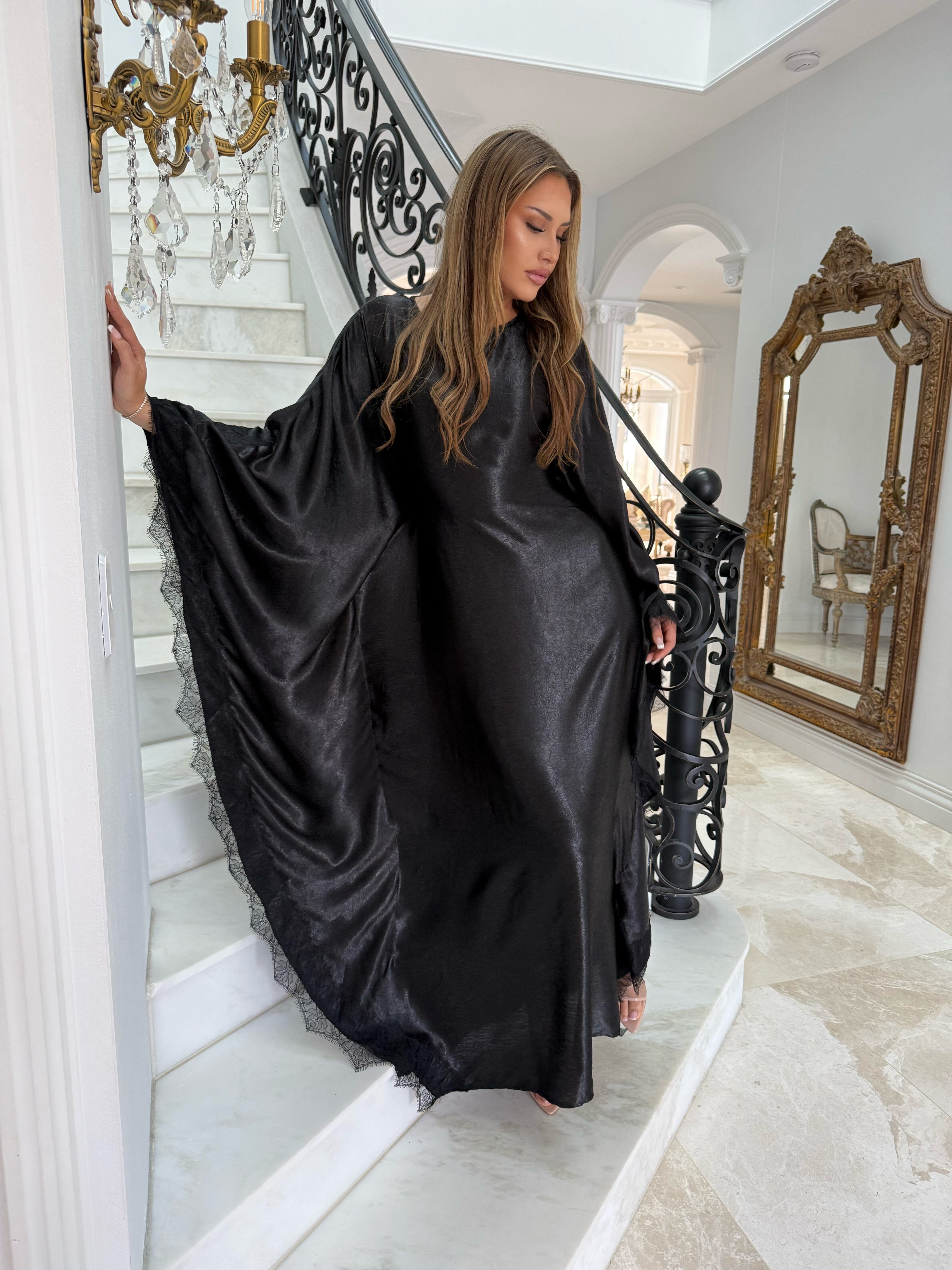 Lace Satin Batwing Abaya