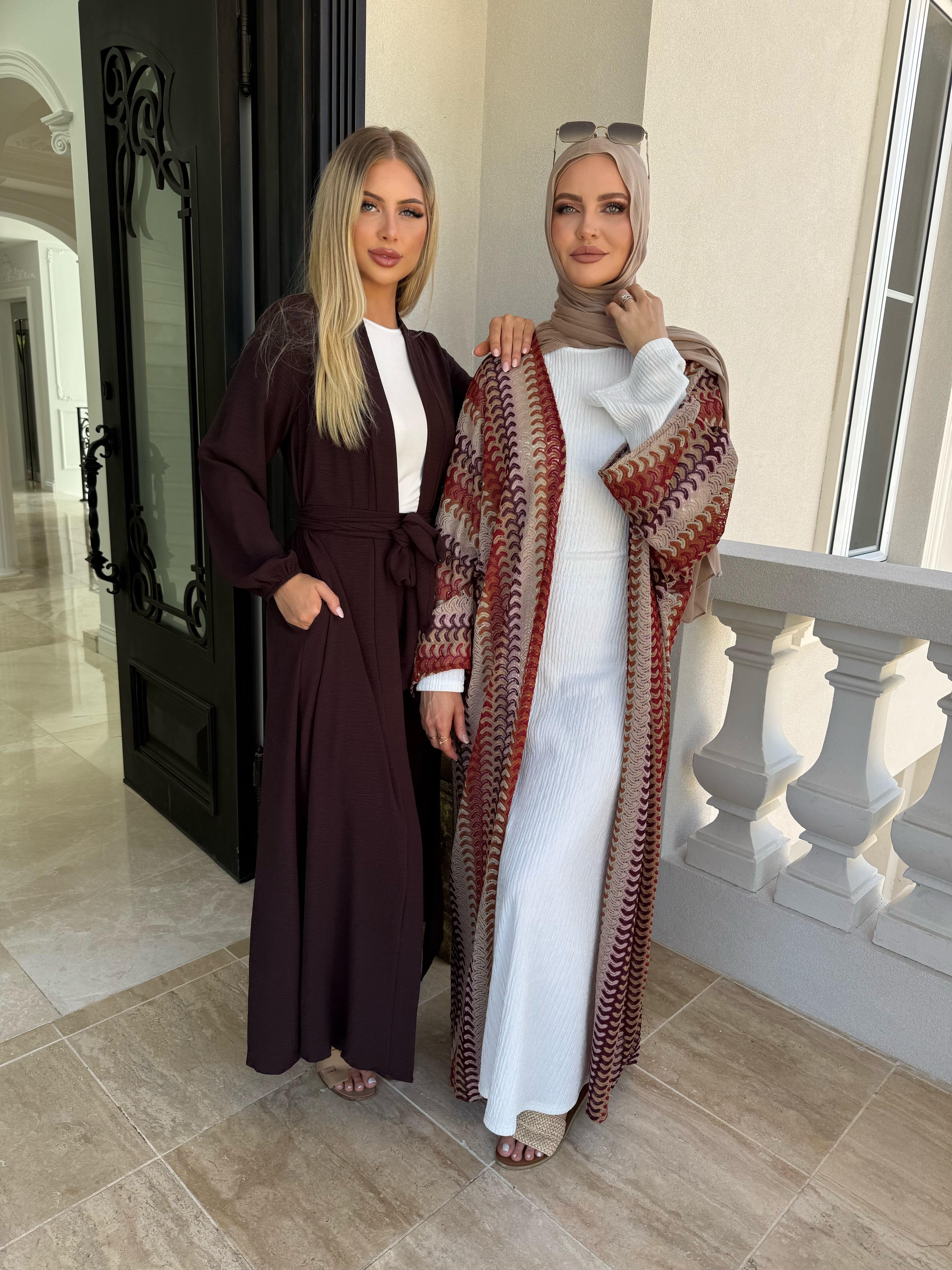 Rust Crochet Open Abaya