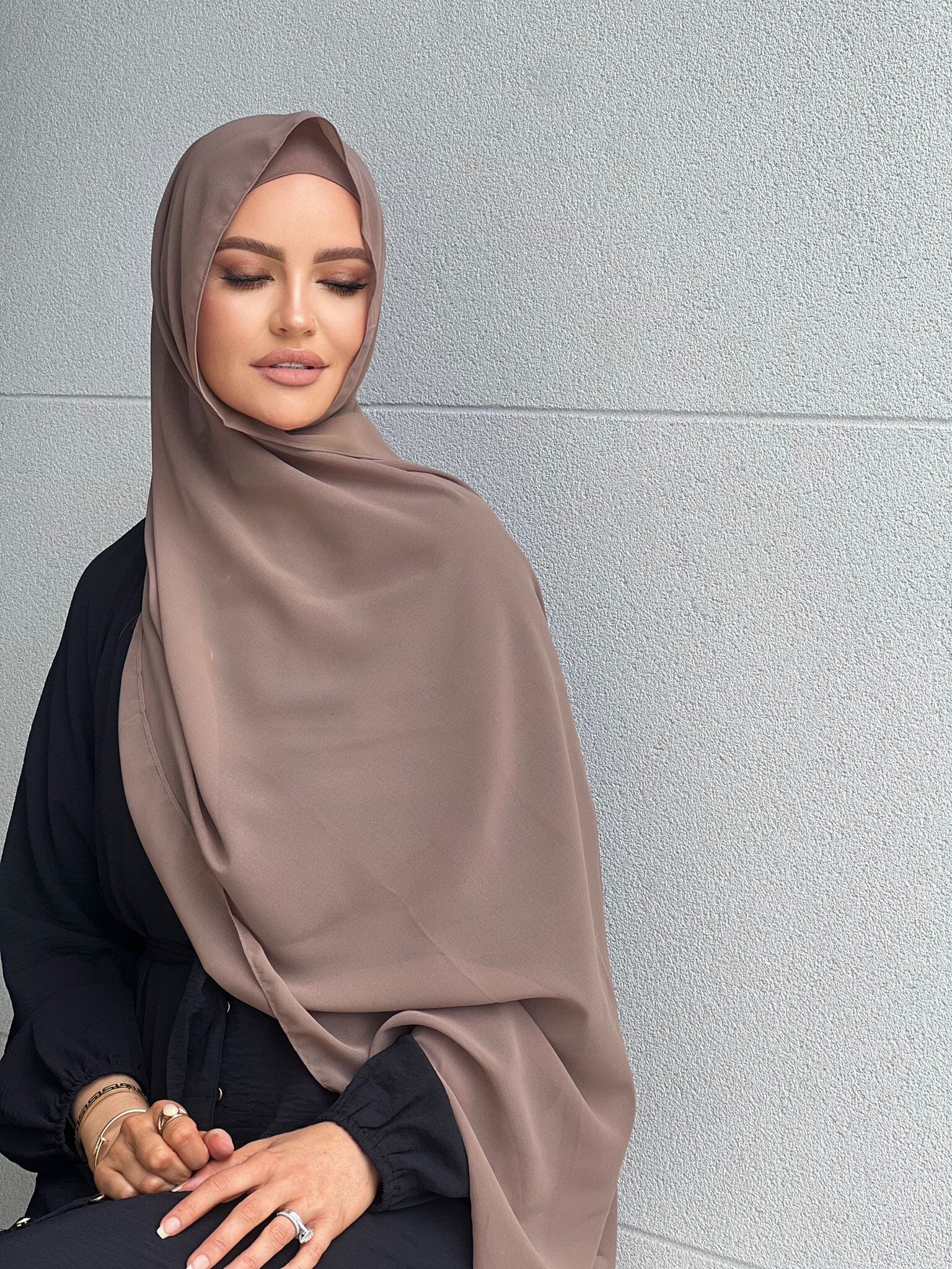 Tan Chiffon Hijab Set