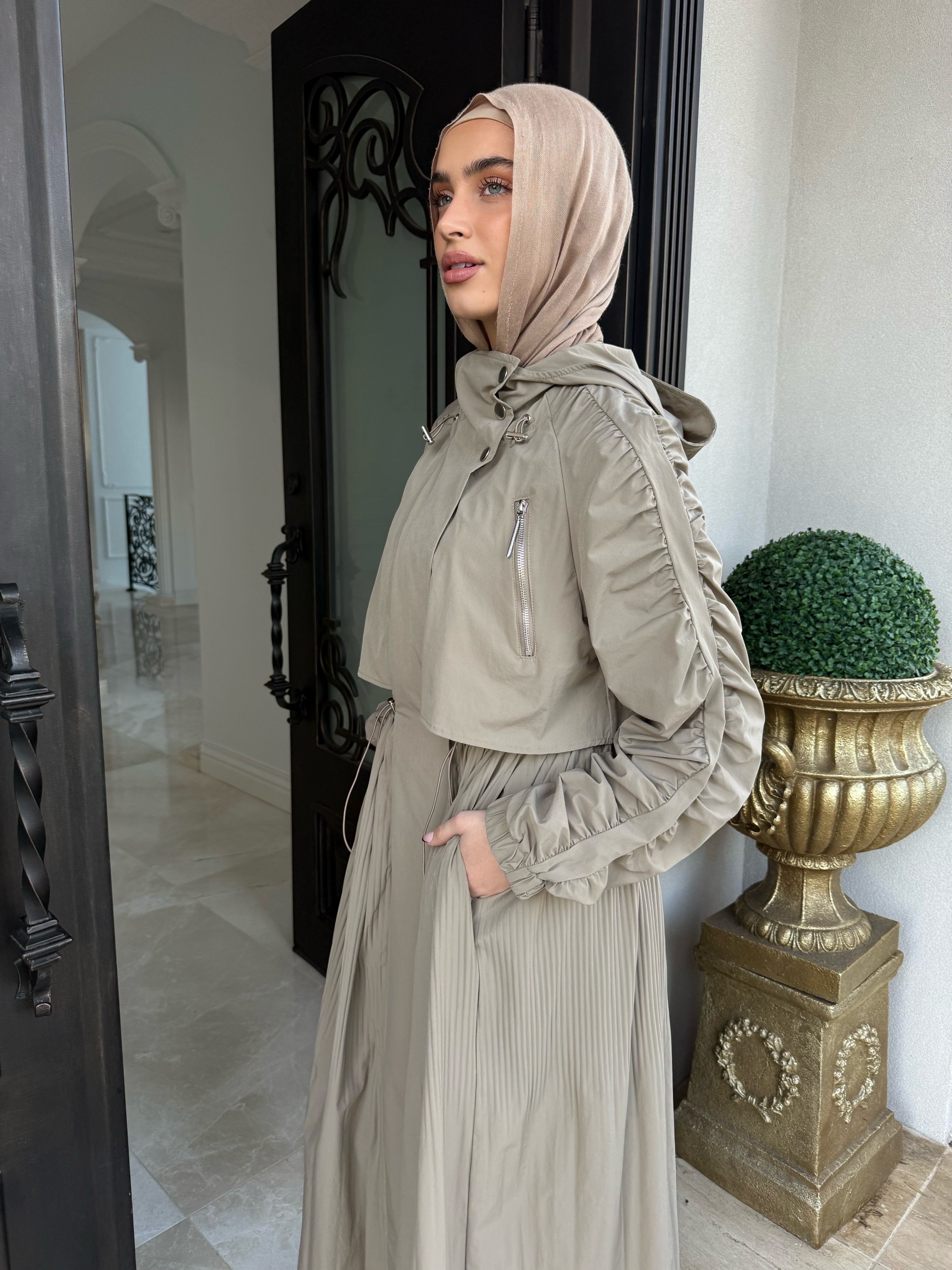Pleated Draw-String Trench