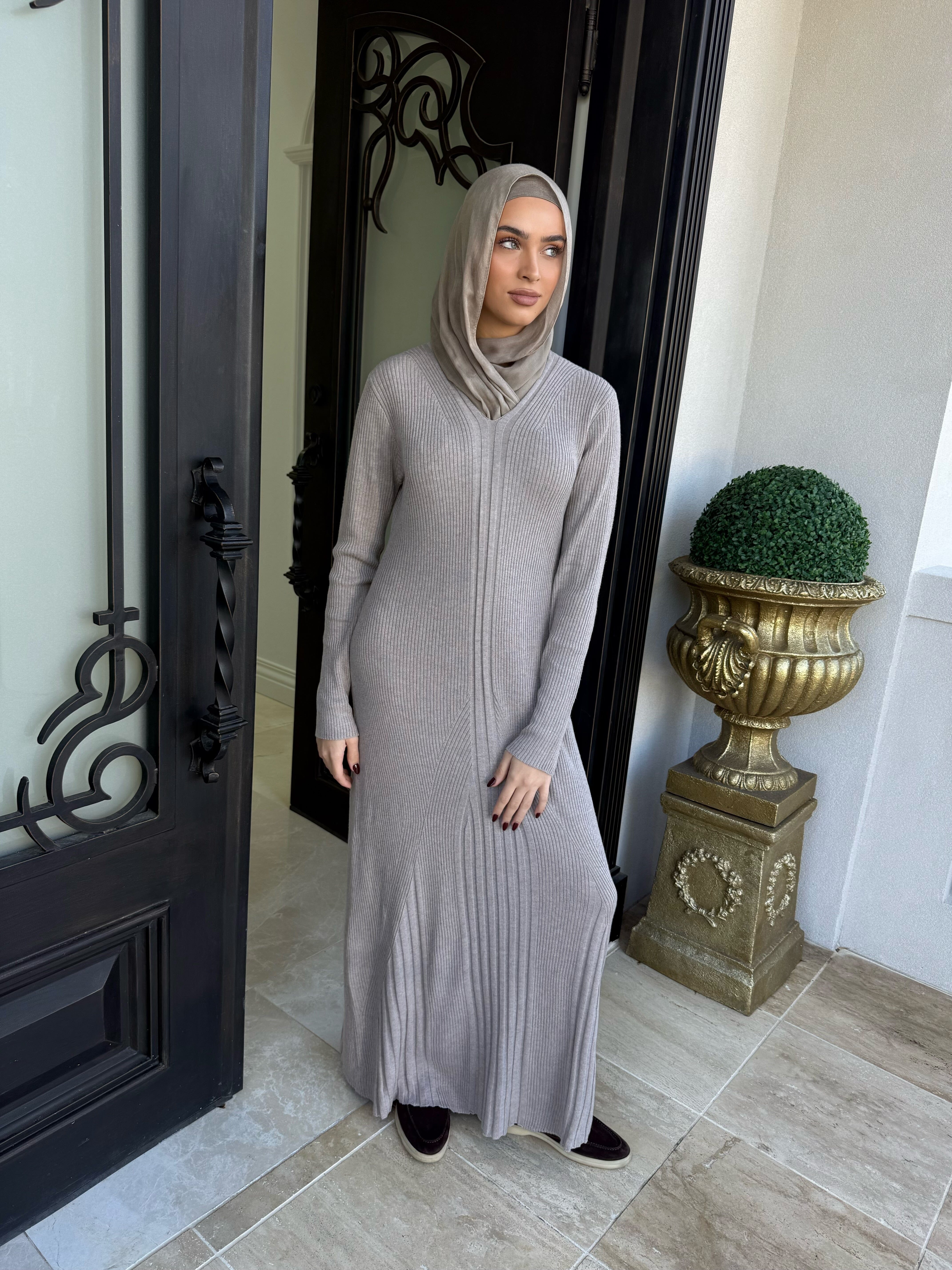 Ribbed Knit Abaya Set