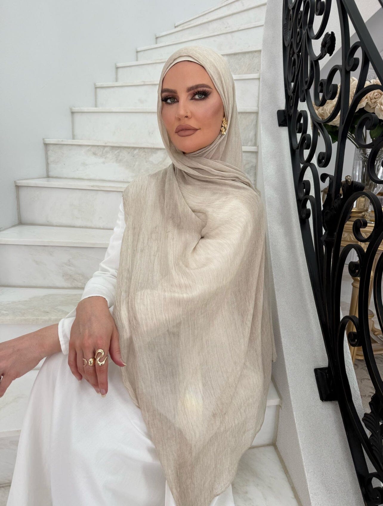 Soft Sand pleated shawl