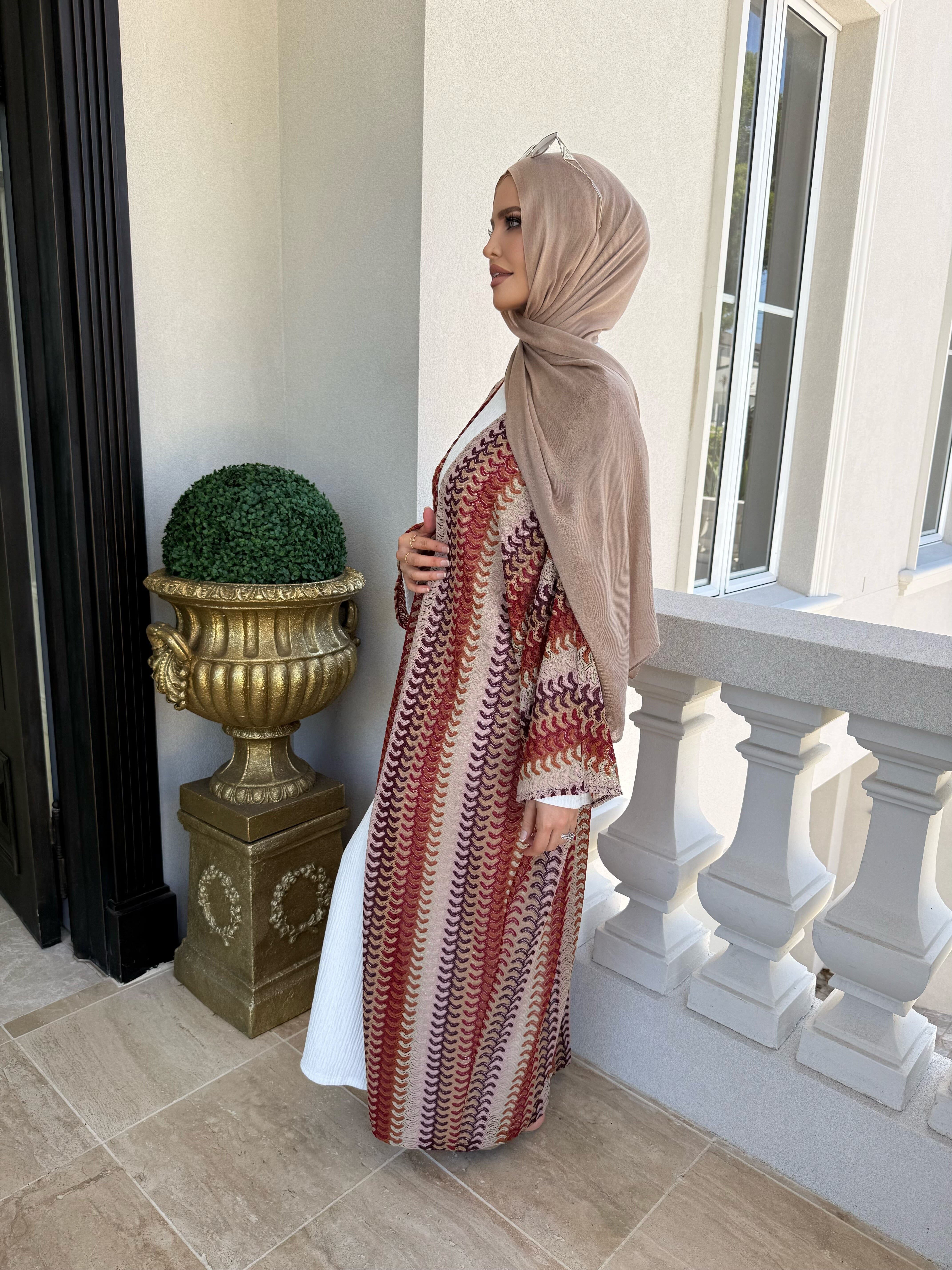 Rust Crochet Open Abaya