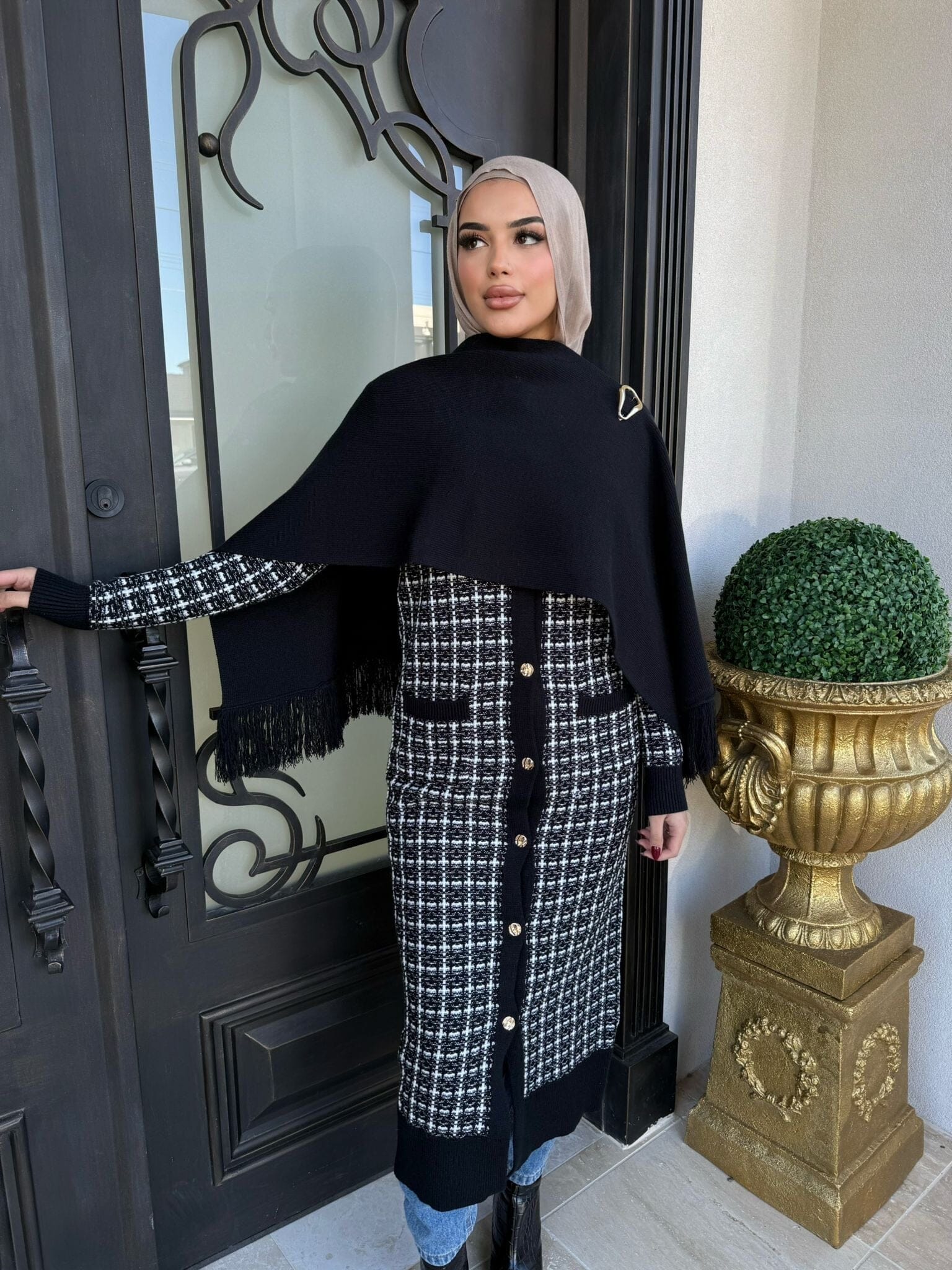 Tweed Scarf Cardigan