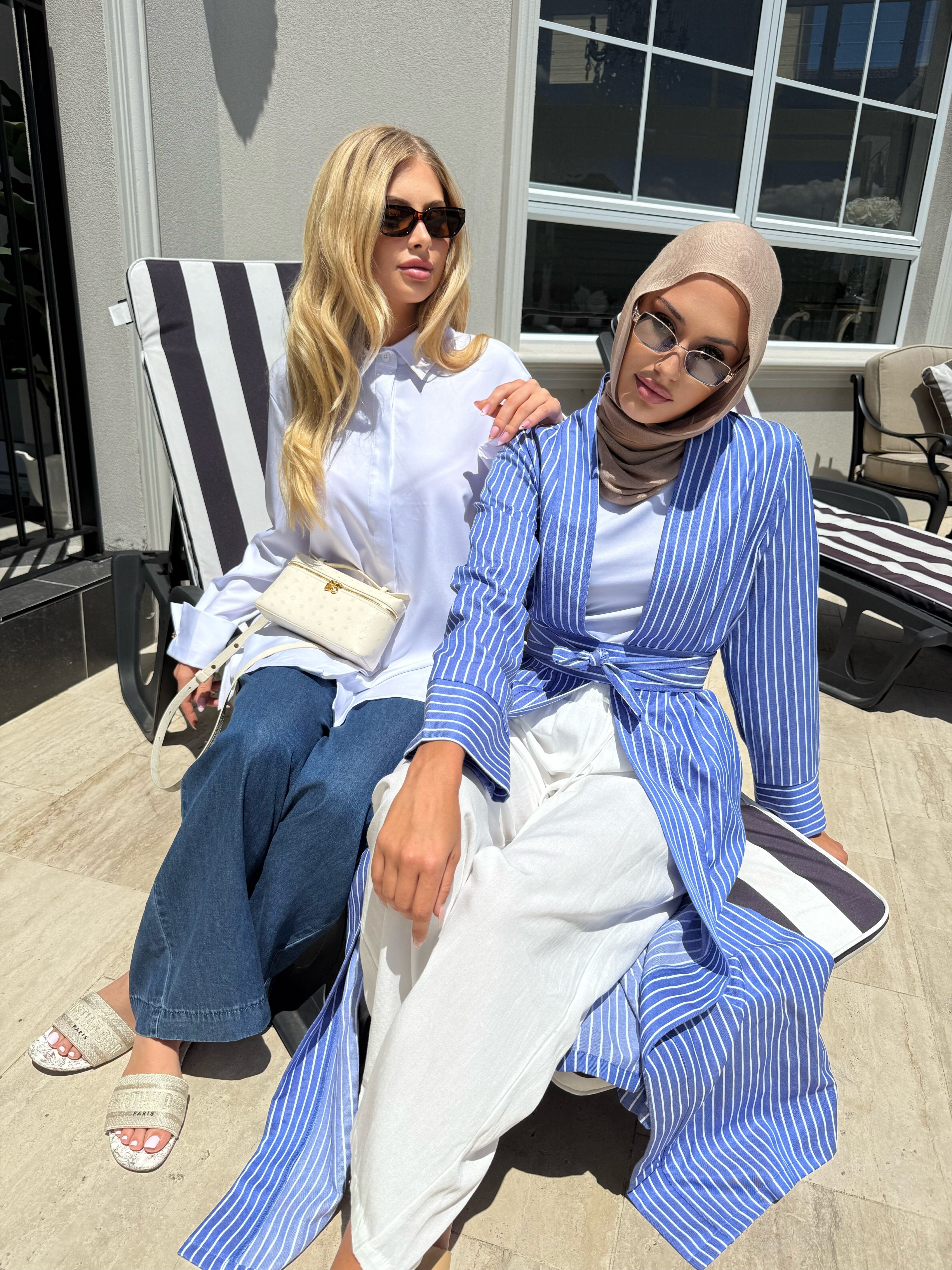 Linen Stripe Open Abaya