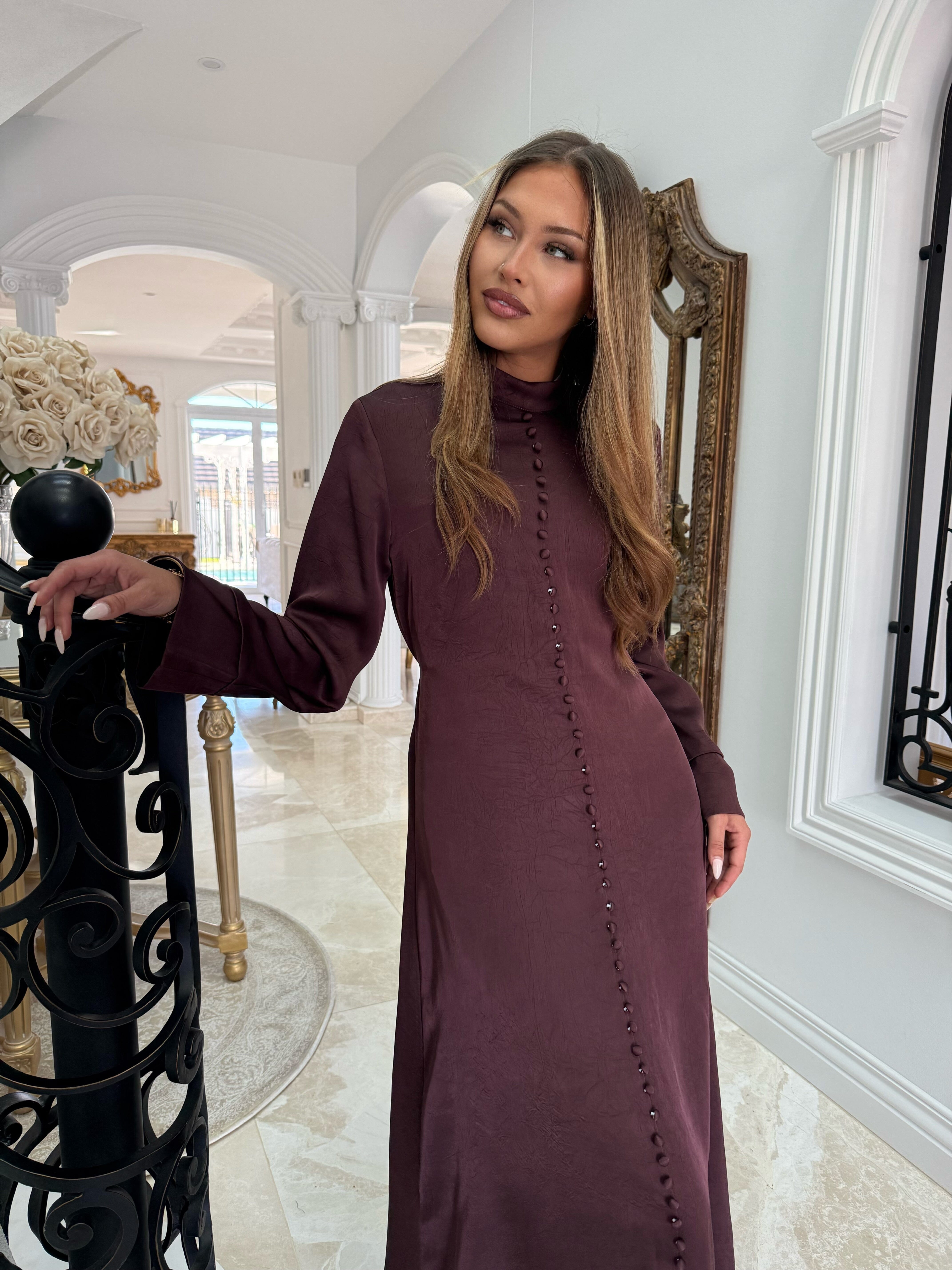 Textured Satin Button Dress