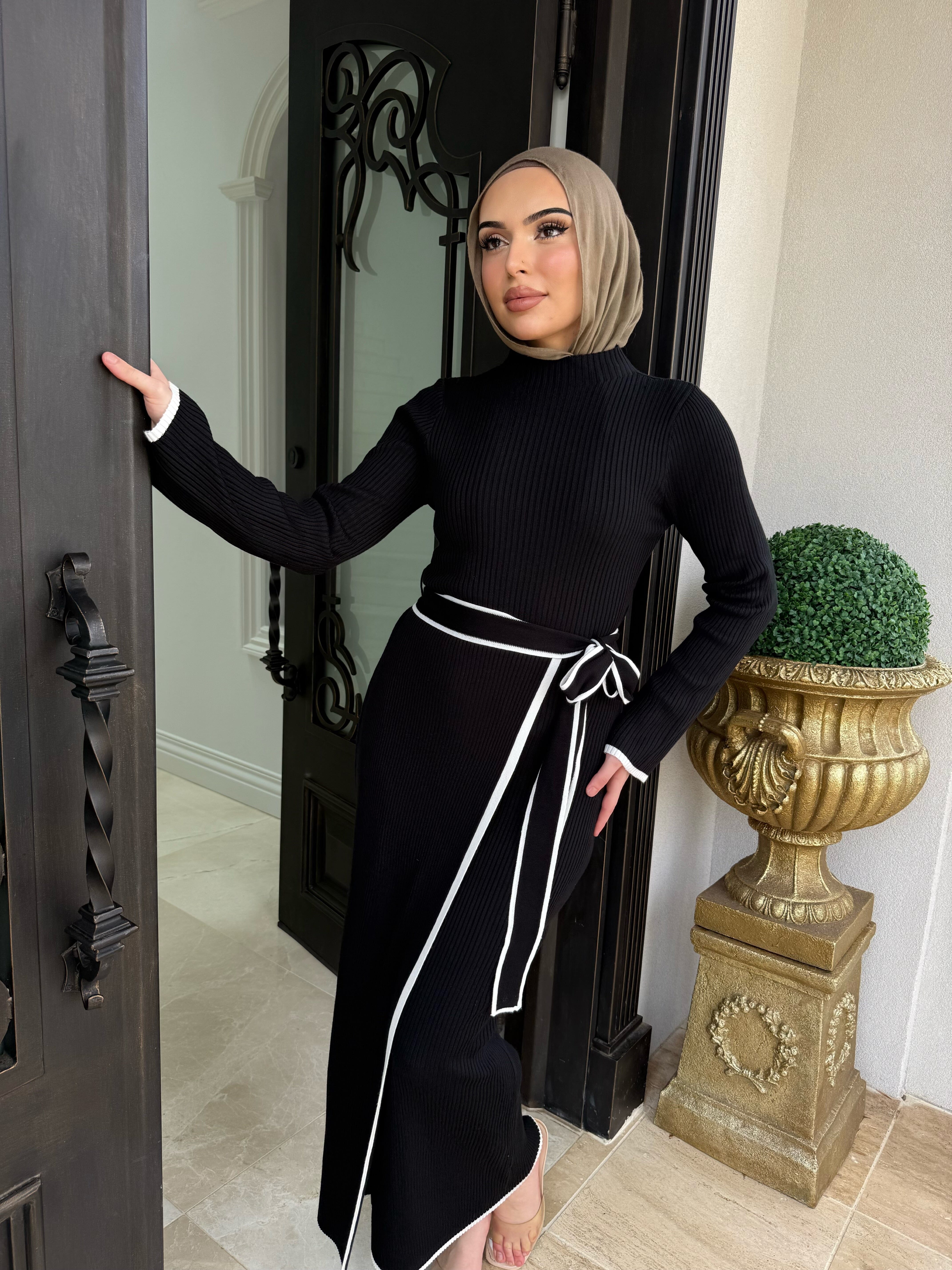 Trim Knit Wrap Dress