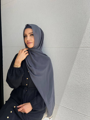 Dark Grey Chiffon Hijab Set