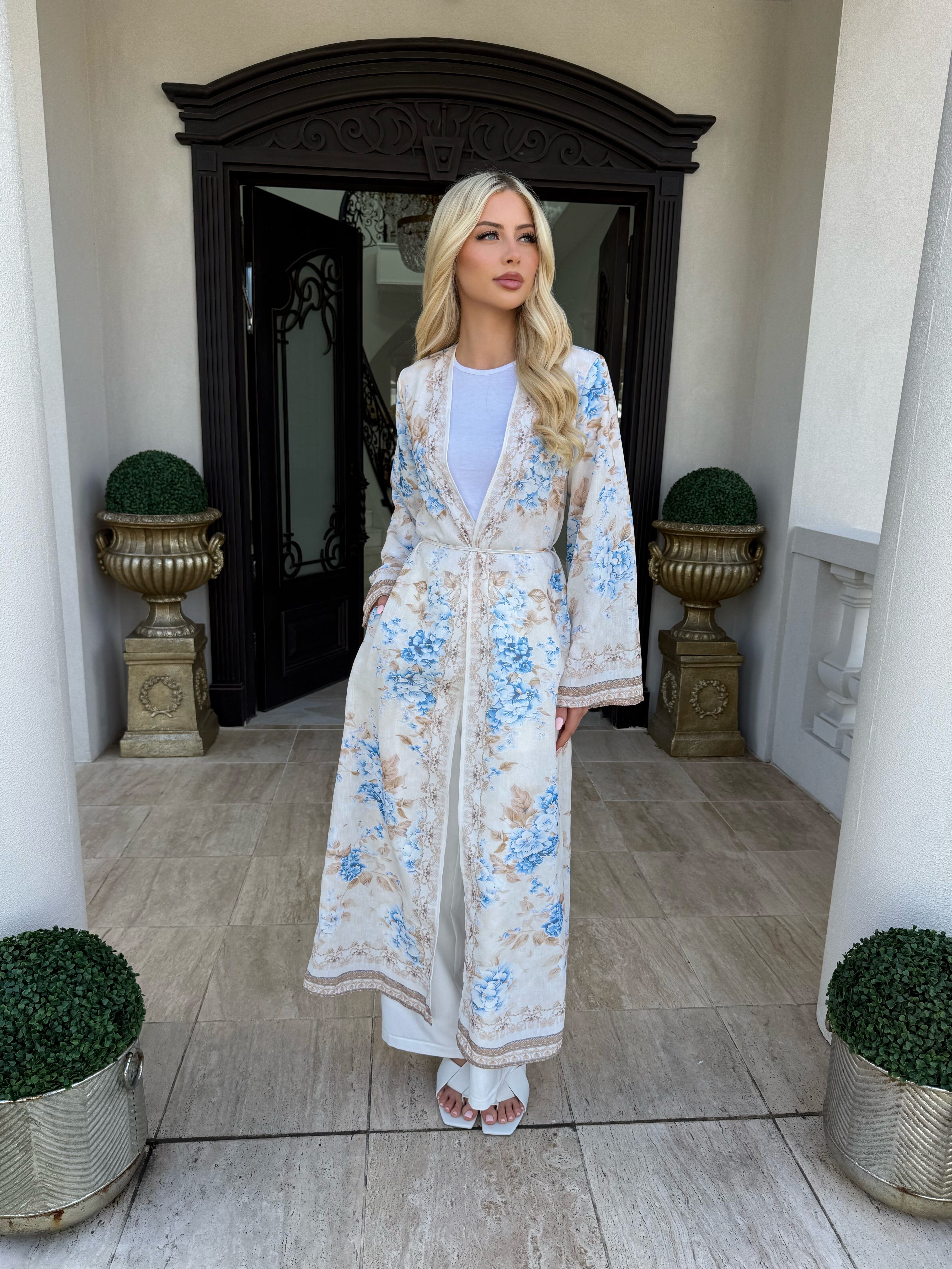 Blossom Blue Open Abaya