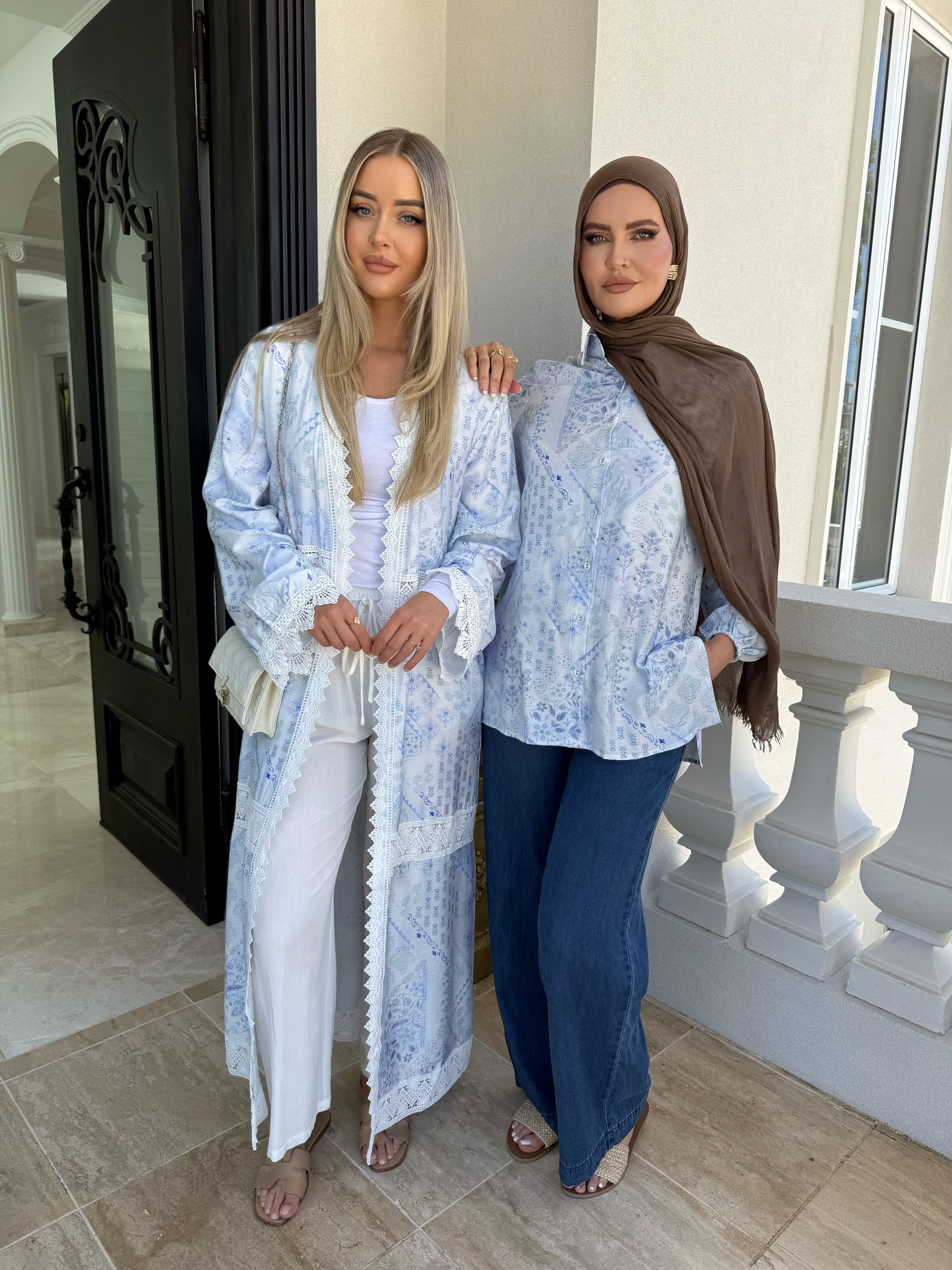 Blue Printed Lace Cape