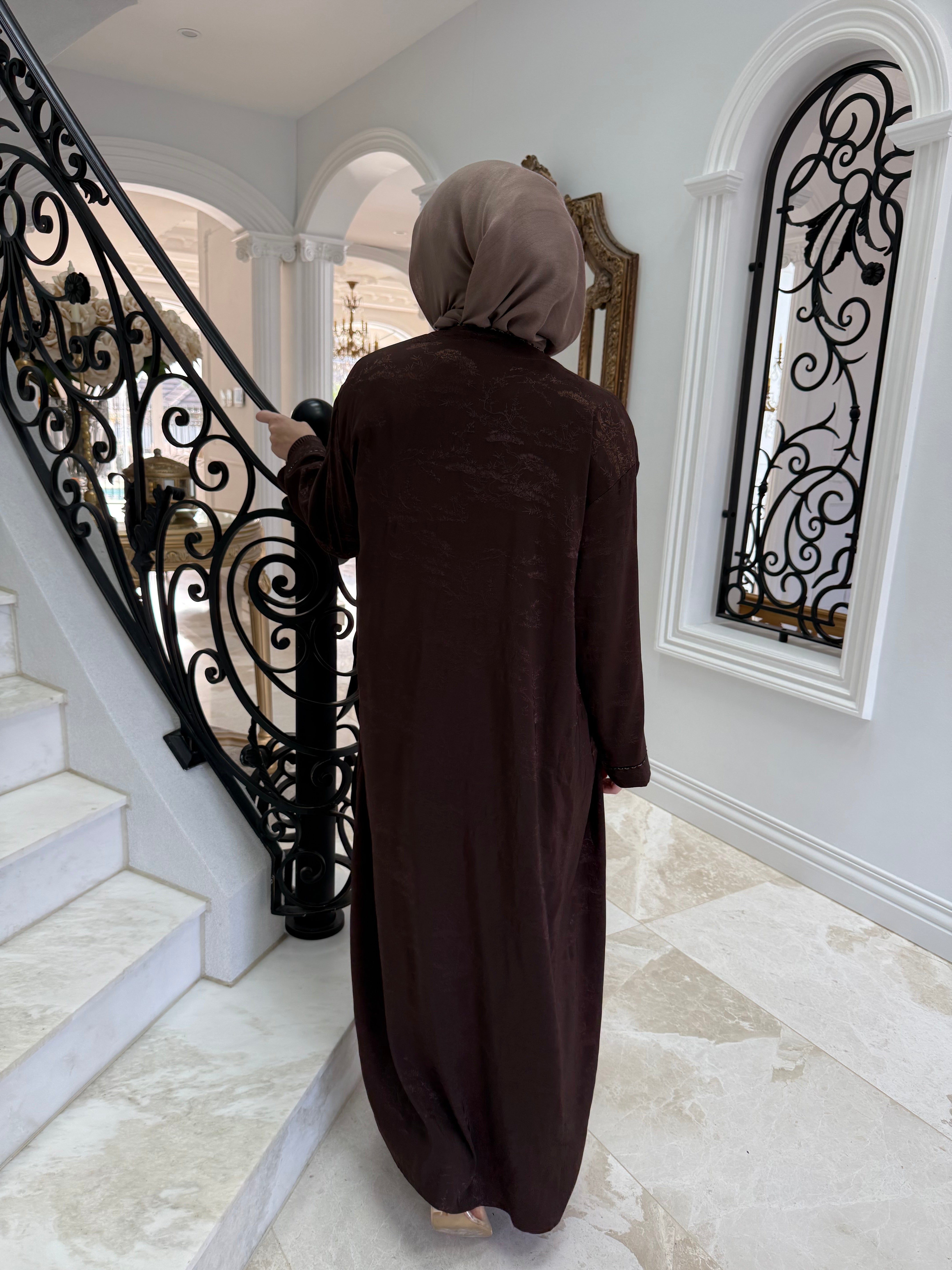 Brown Pleated Abaya Set