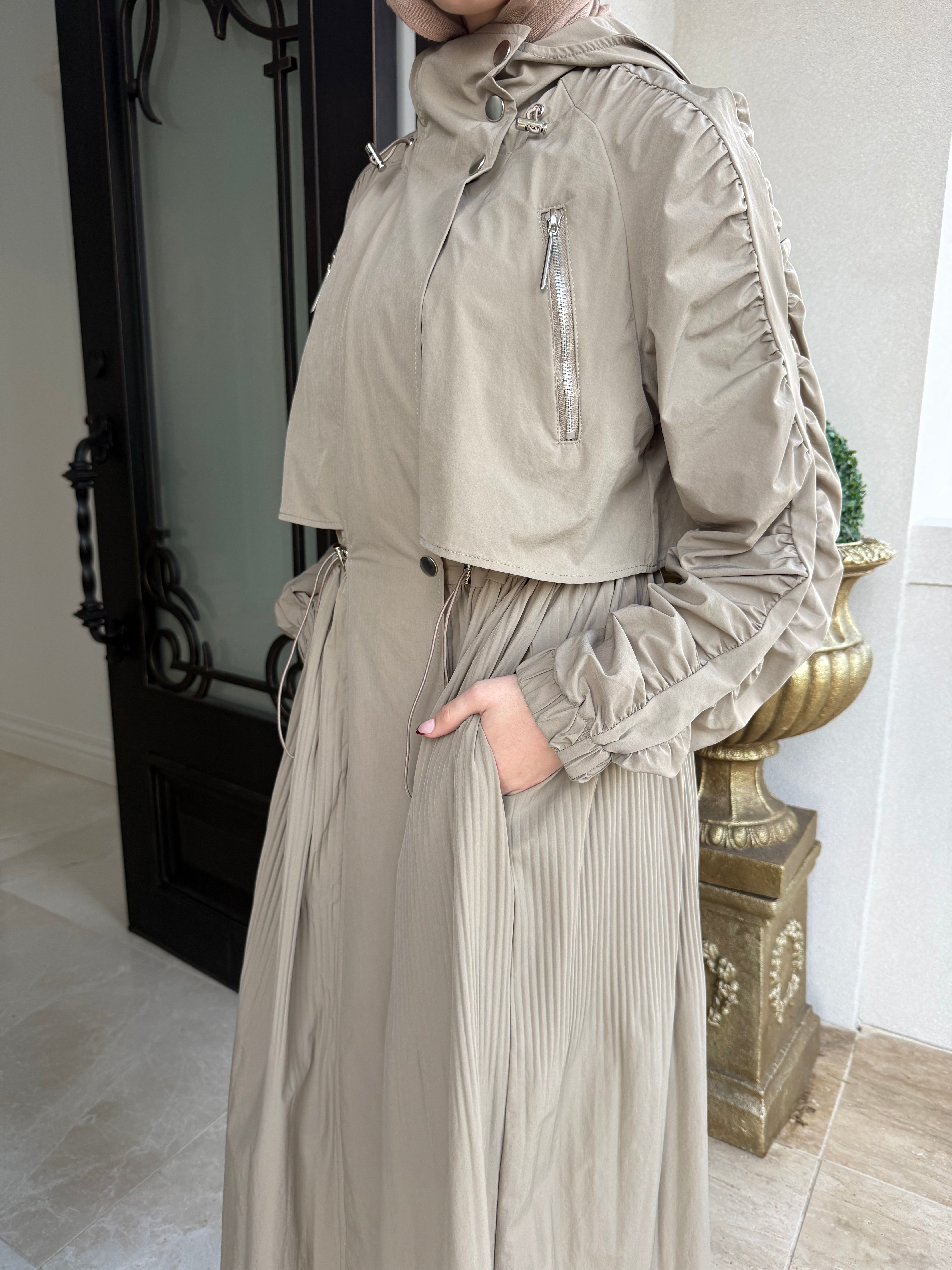 Pleated Draw-String Trench