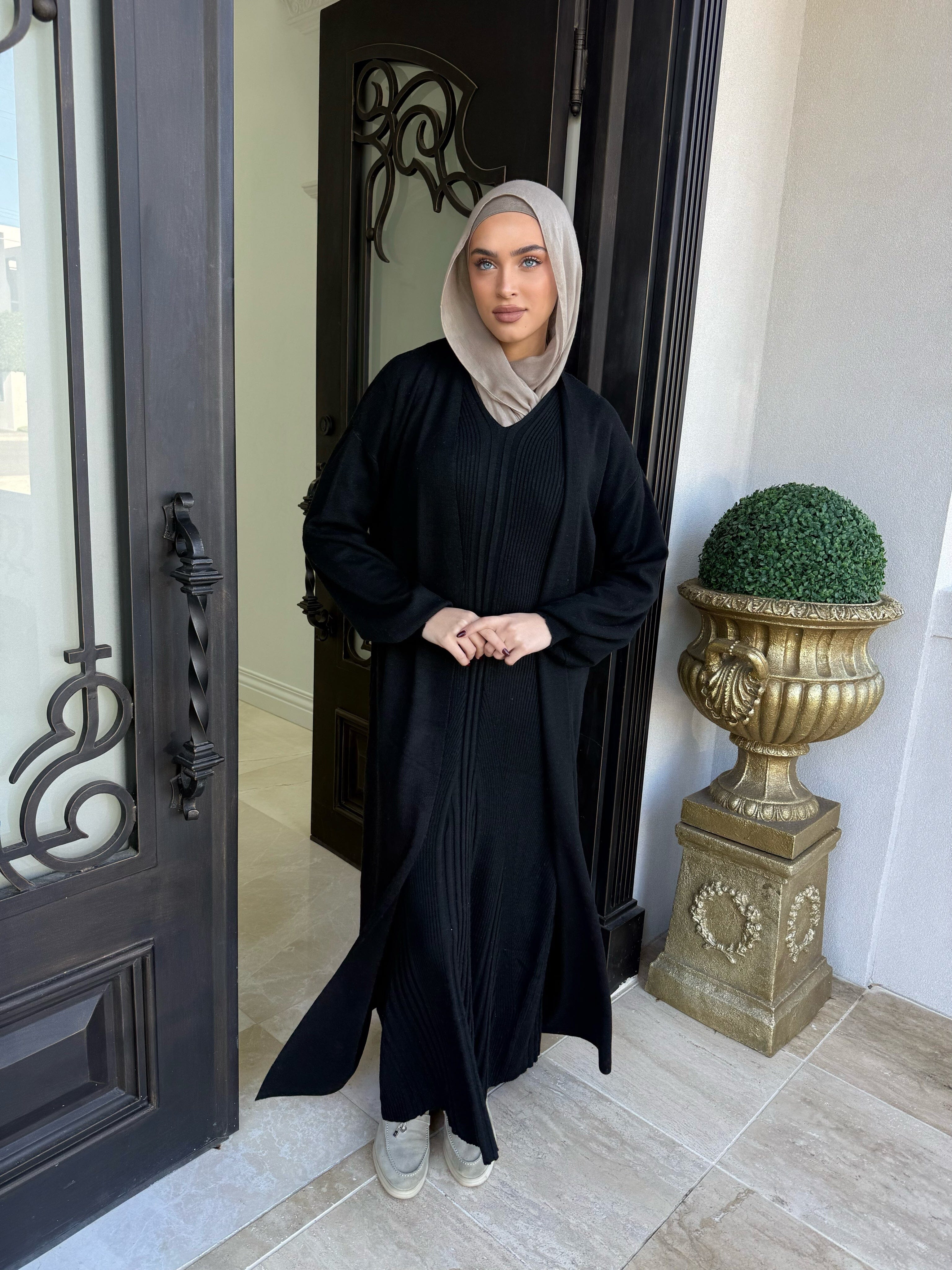 Ribbed Knit Abaya Set