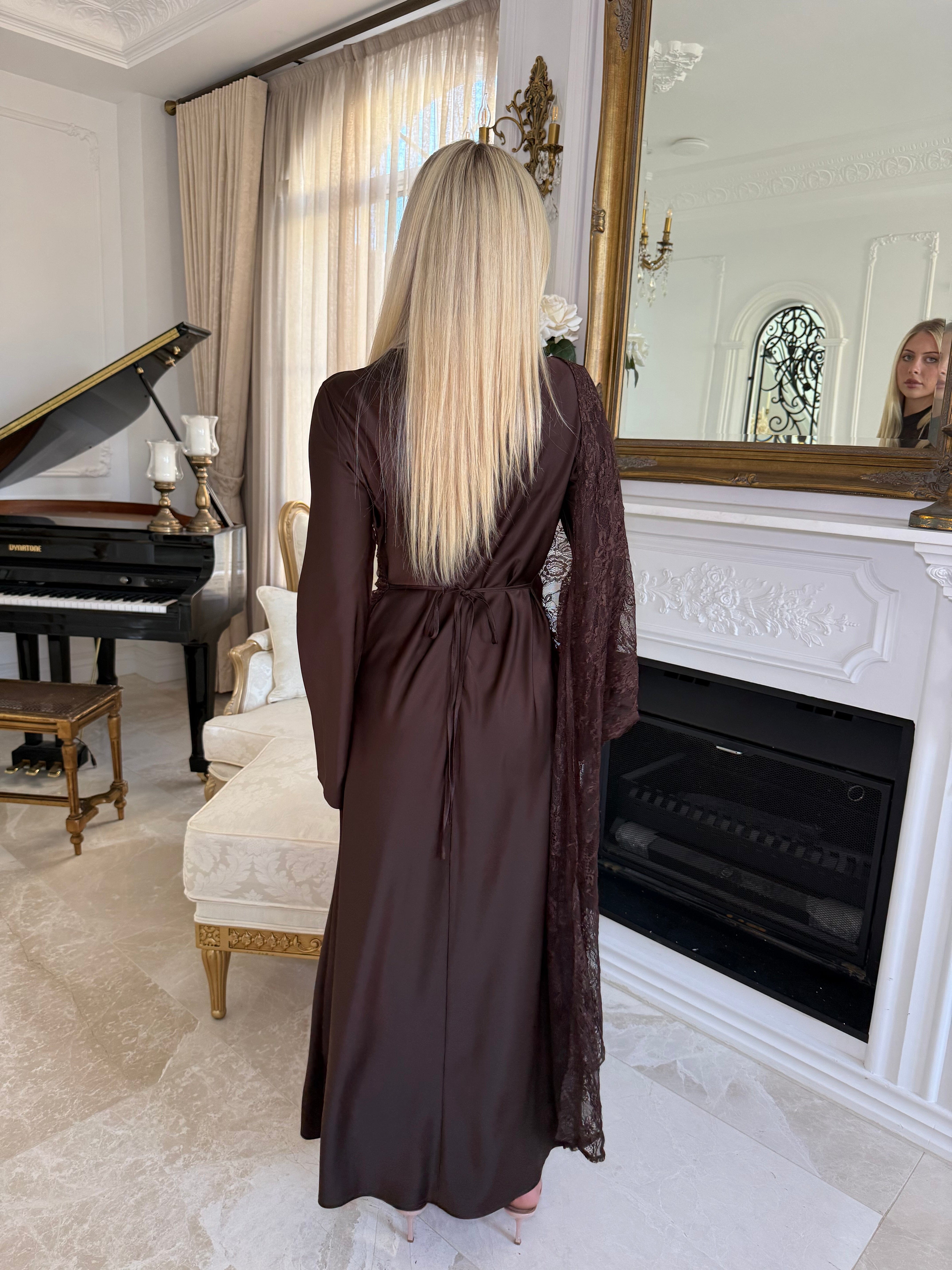 Satin Lace Throw Gown