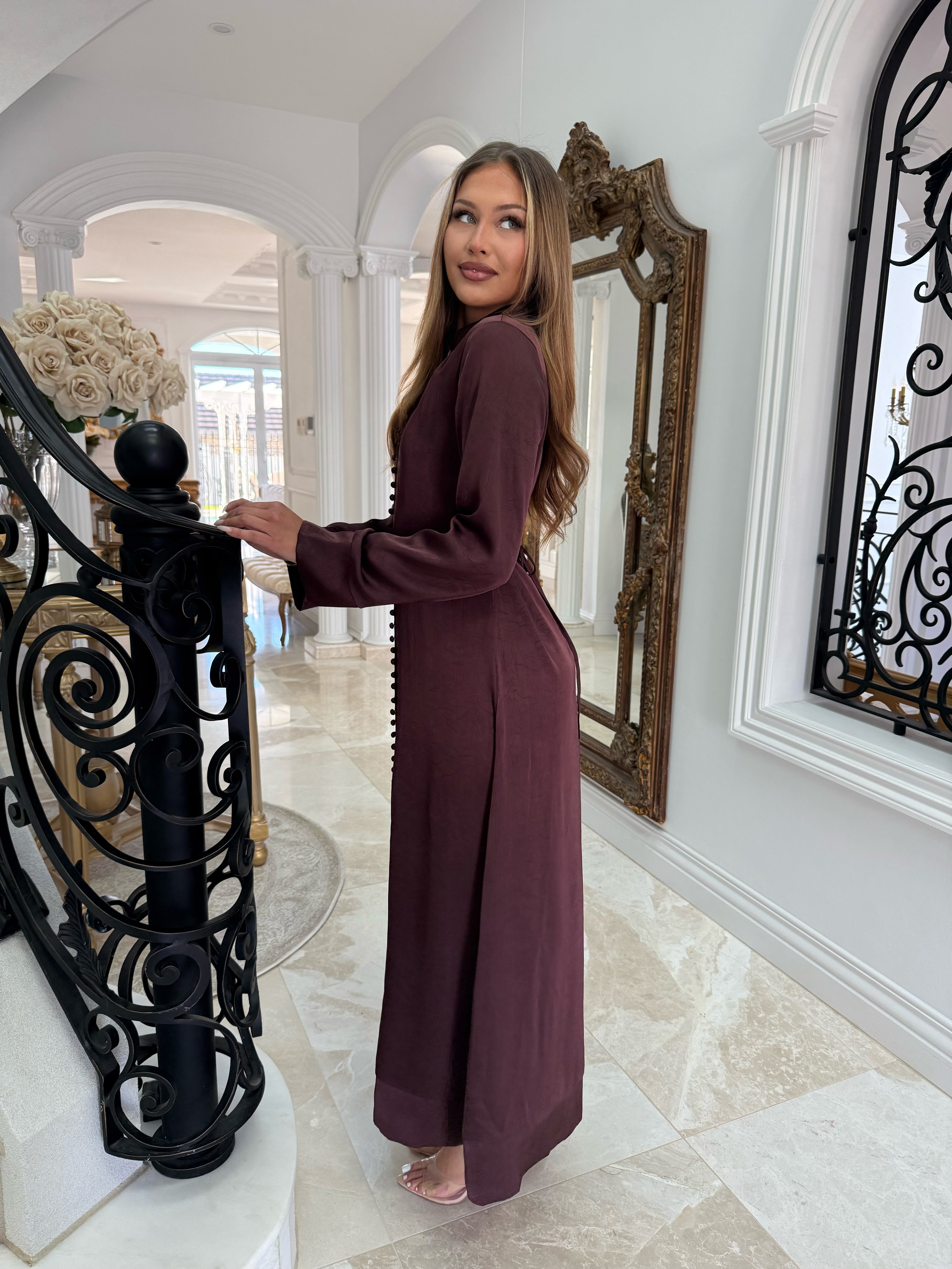 Textured Satin Button Dress