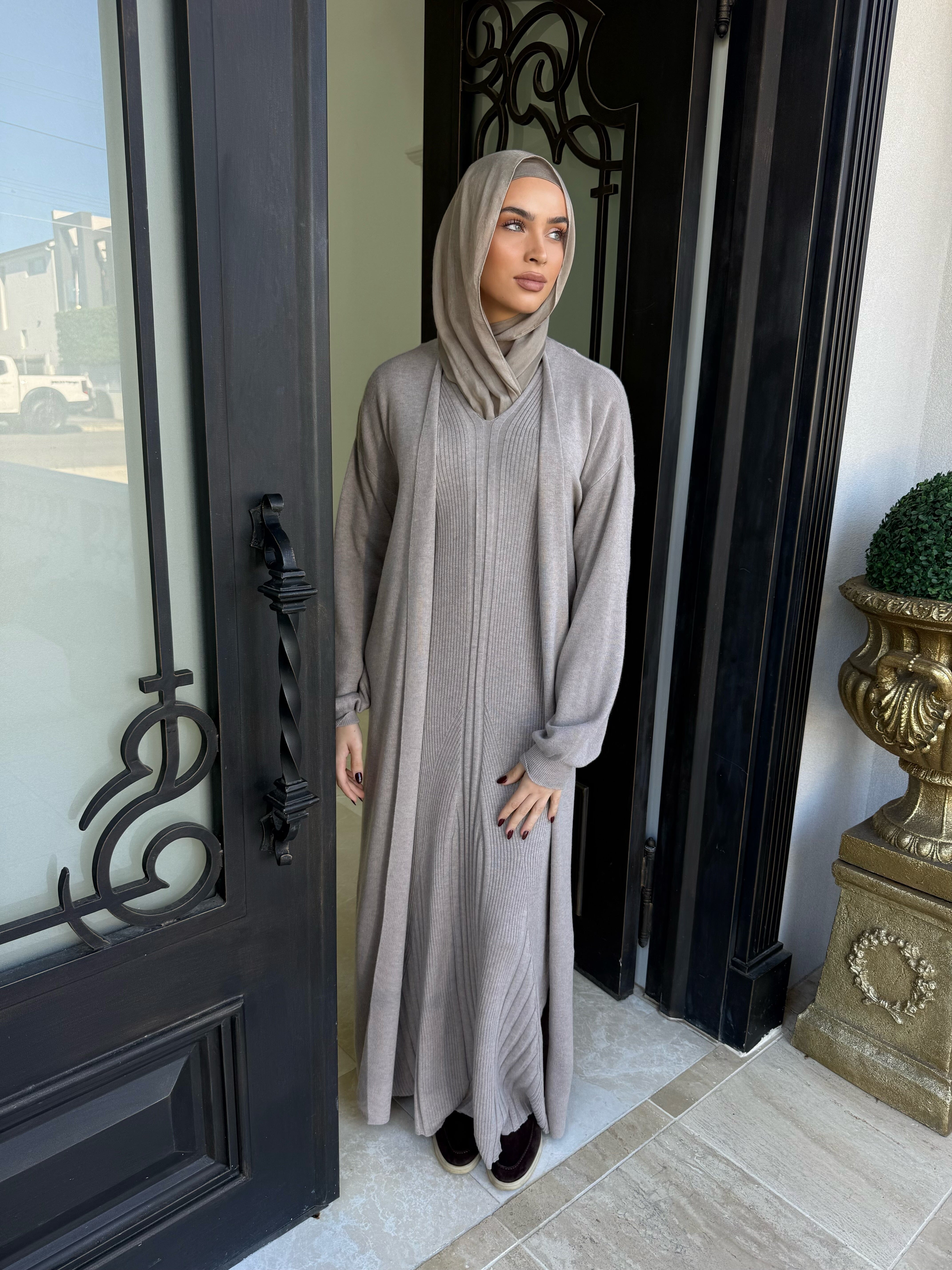 Ribbed Knit Abaya Set