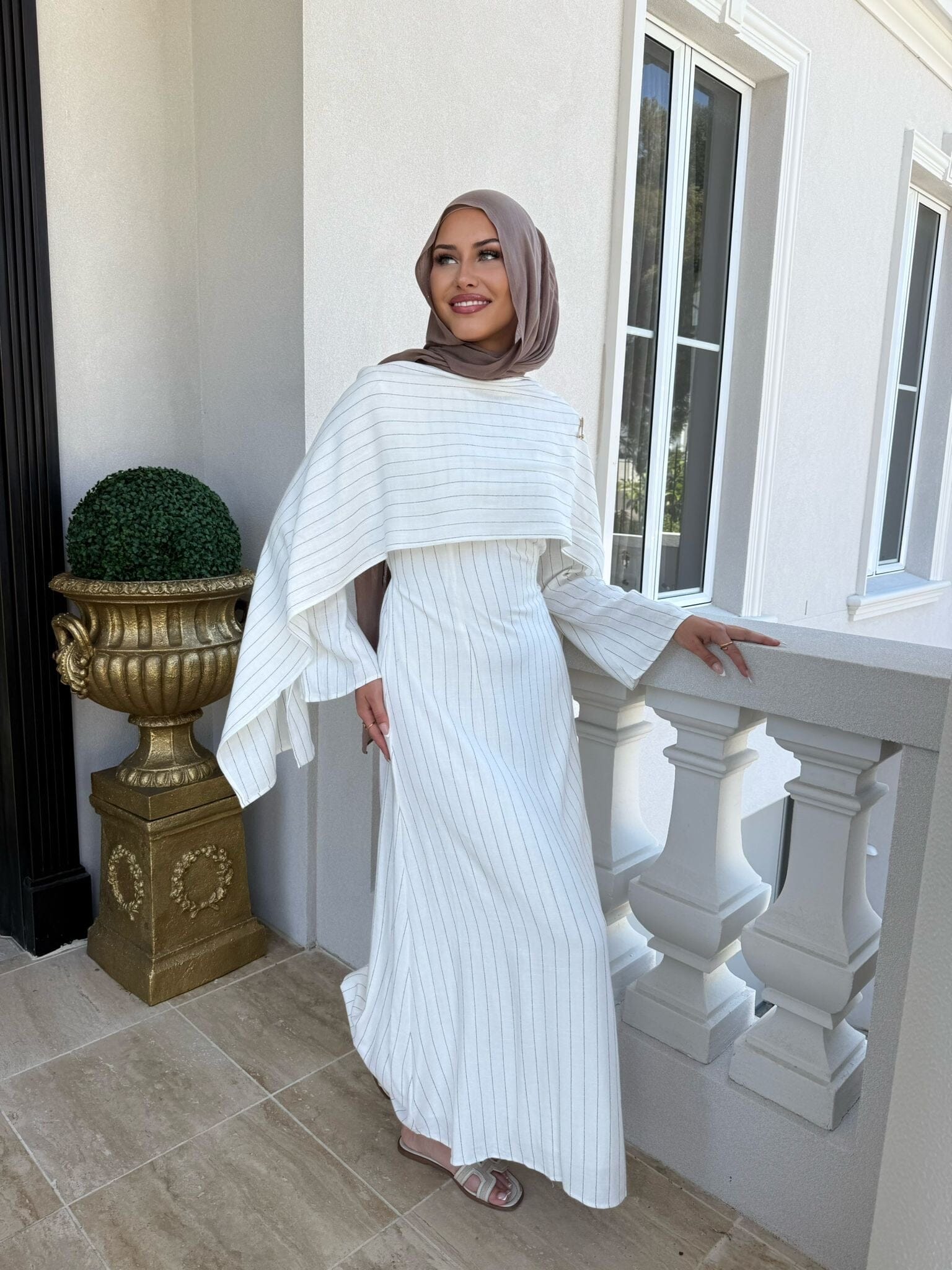 Linen Stripe Shawl Dress