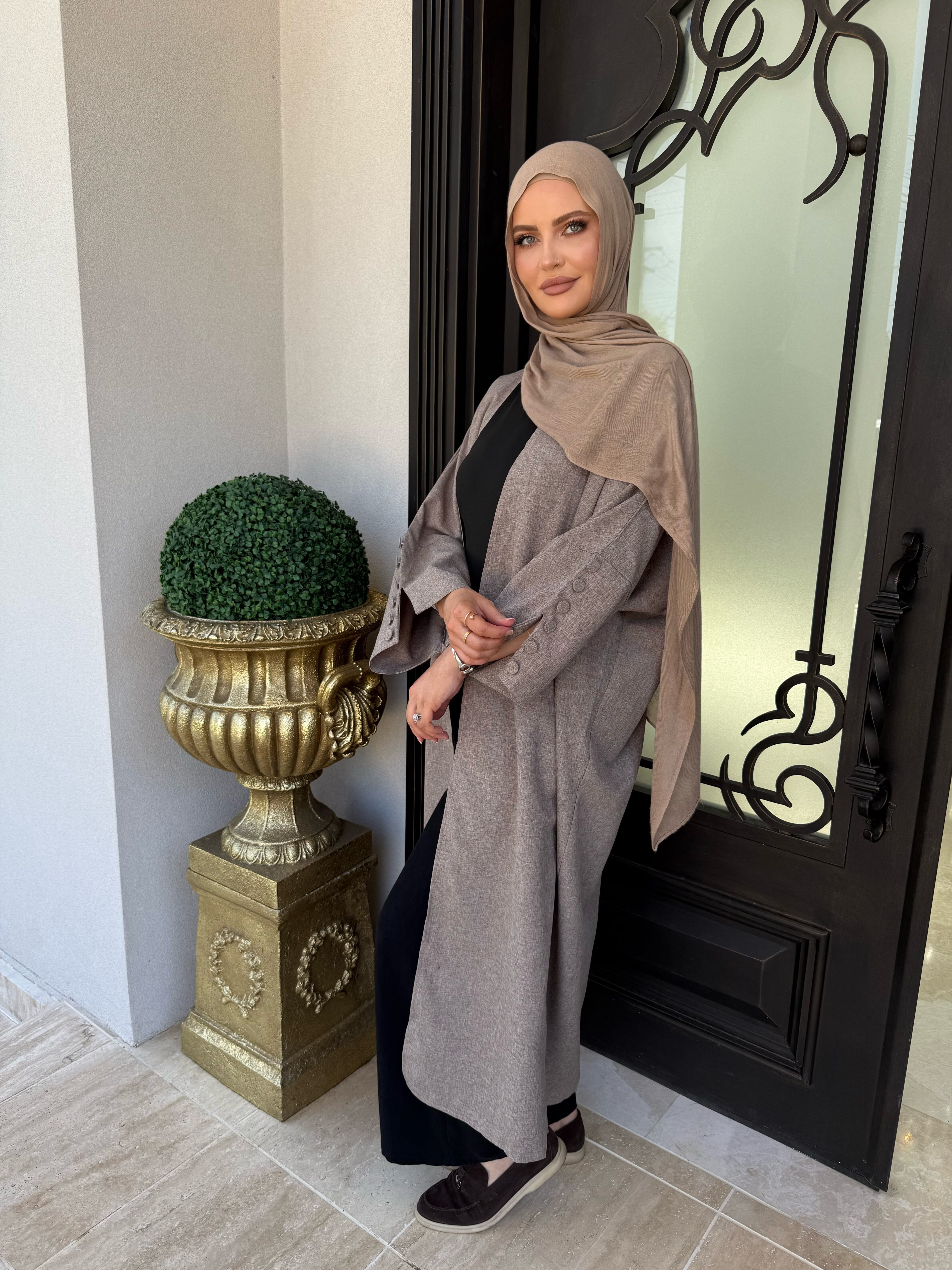 Button Linen Abaya