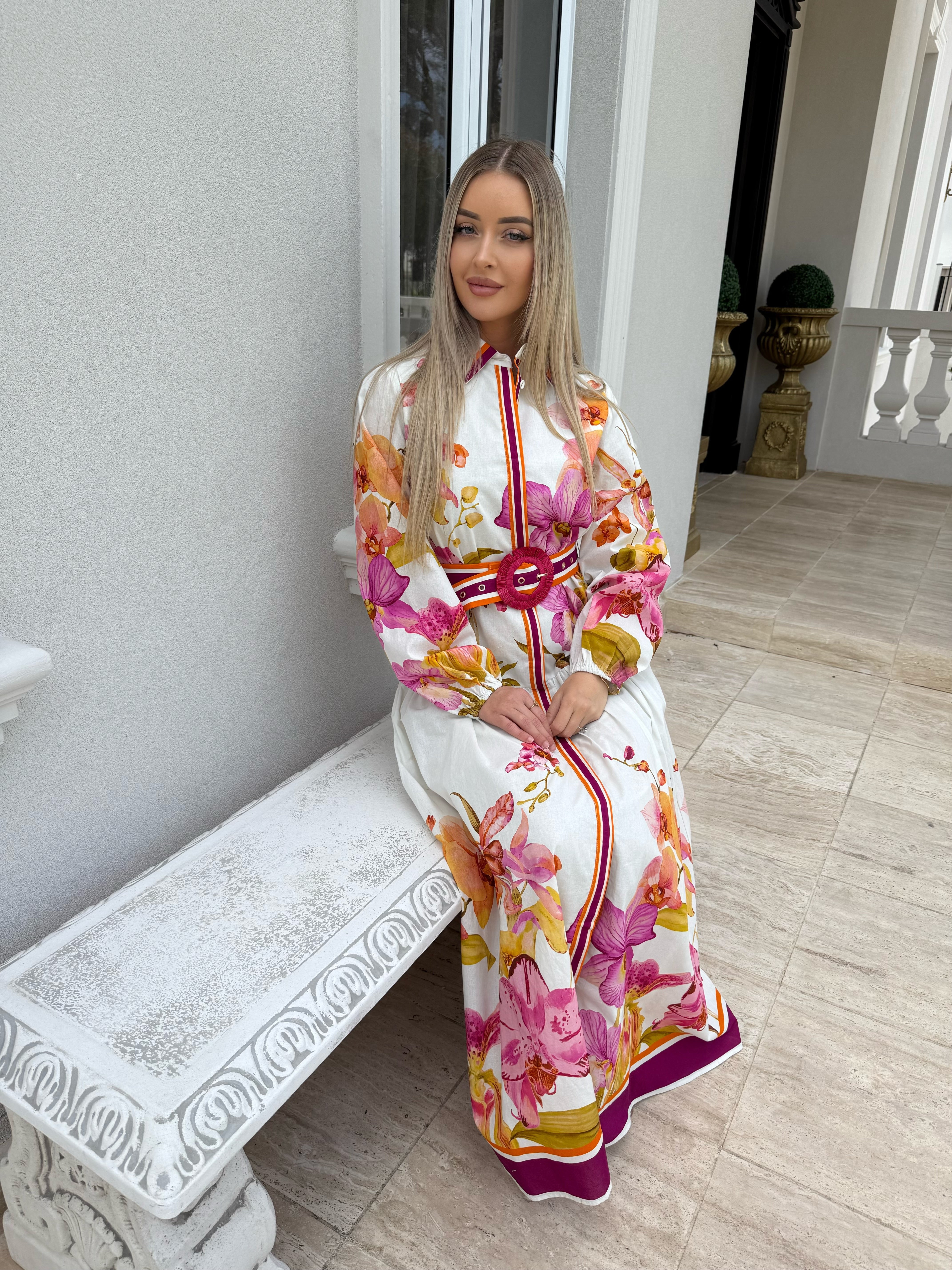 Linen Pink Floral Dress