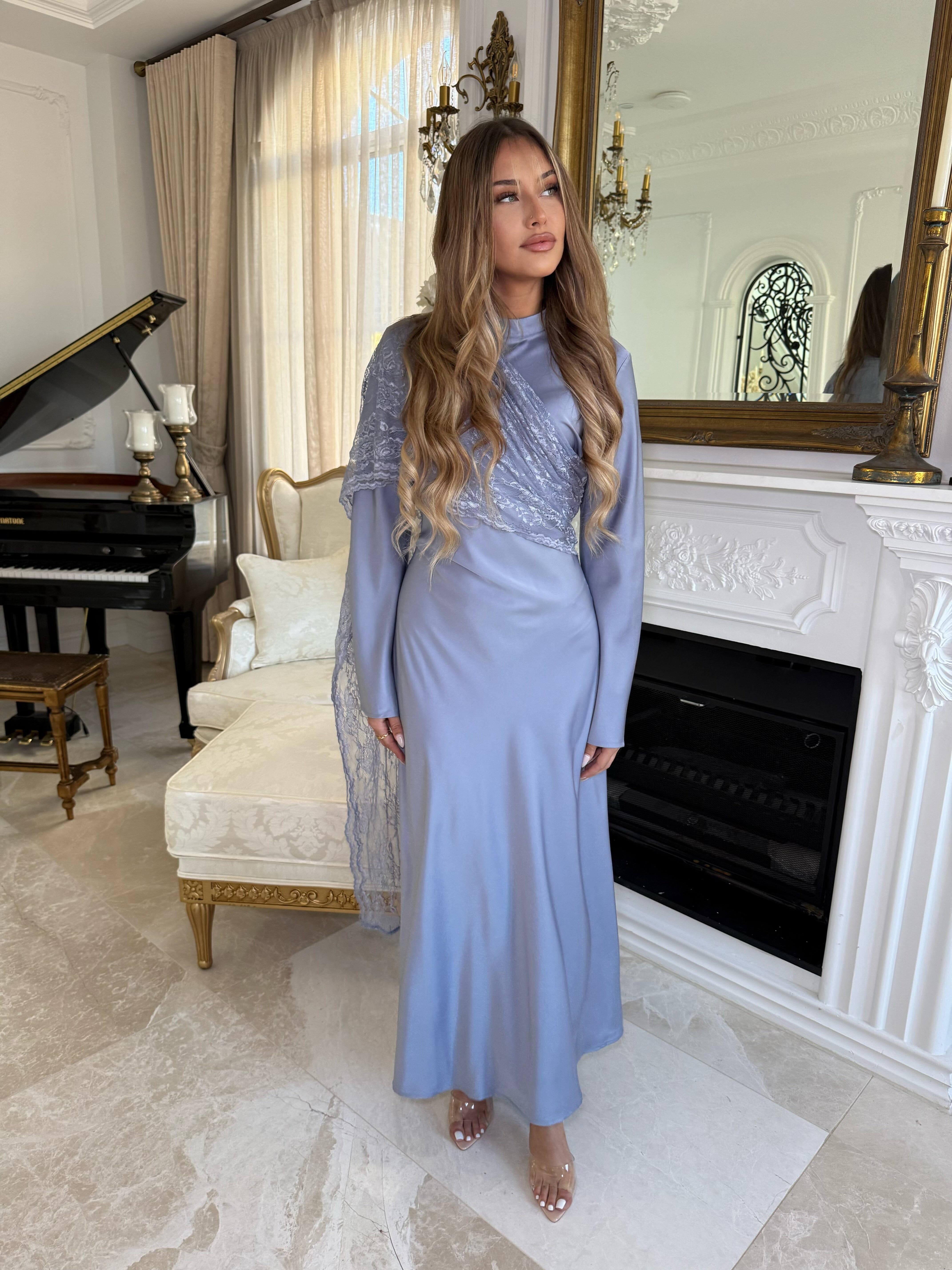 Satin Lace Throw Gown