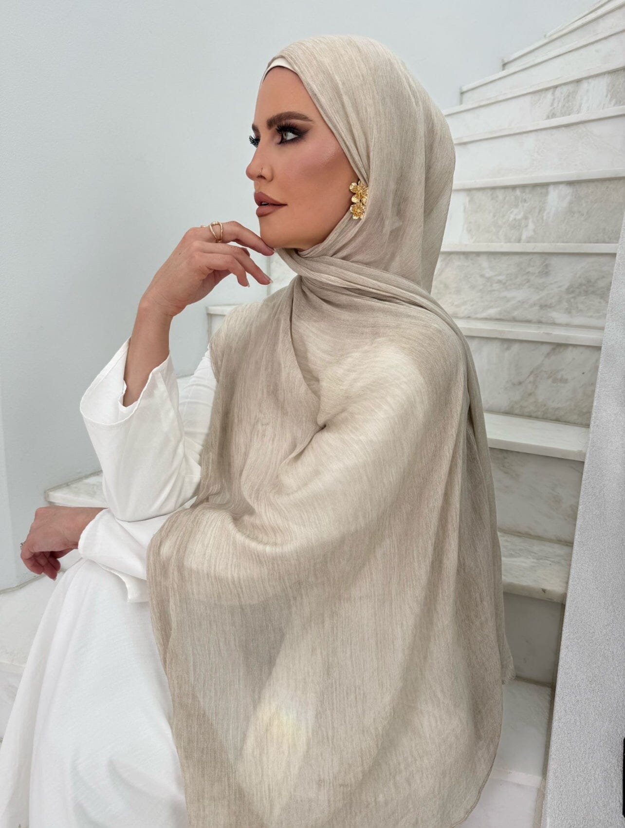 Soft Sand pleated shawl