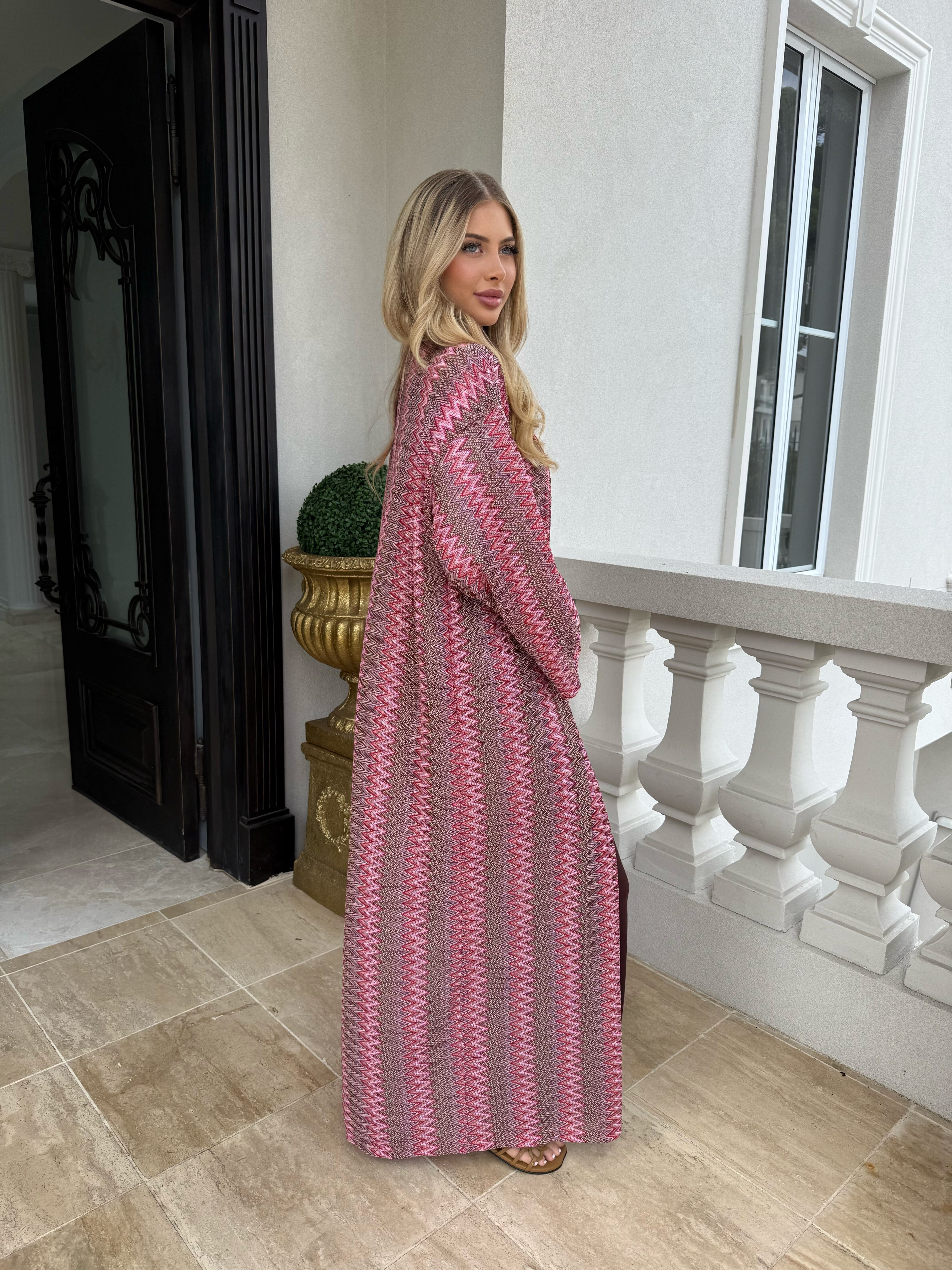 Pink Aztec Crochet Abaya