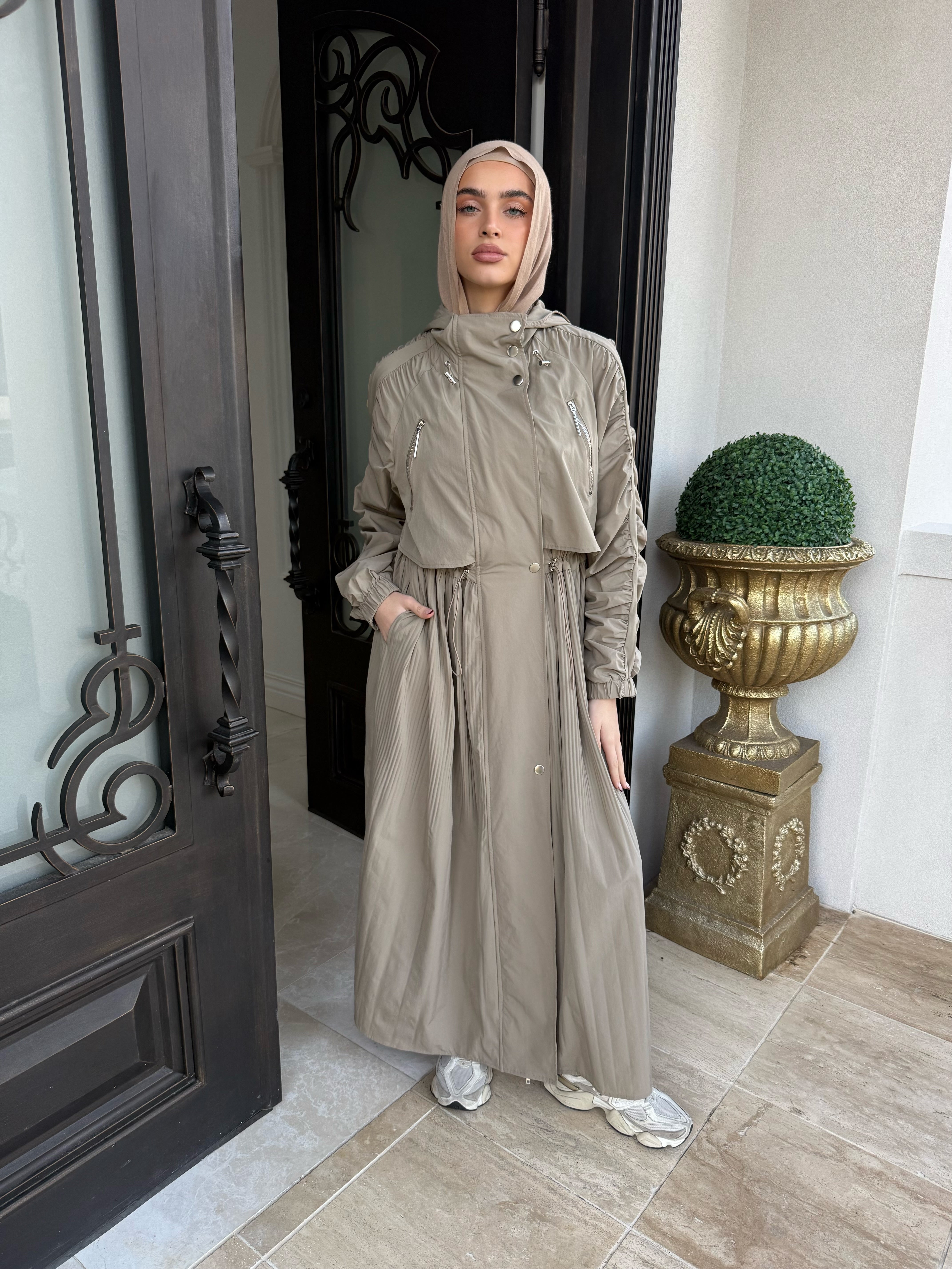 Pleated Draw-String Trench