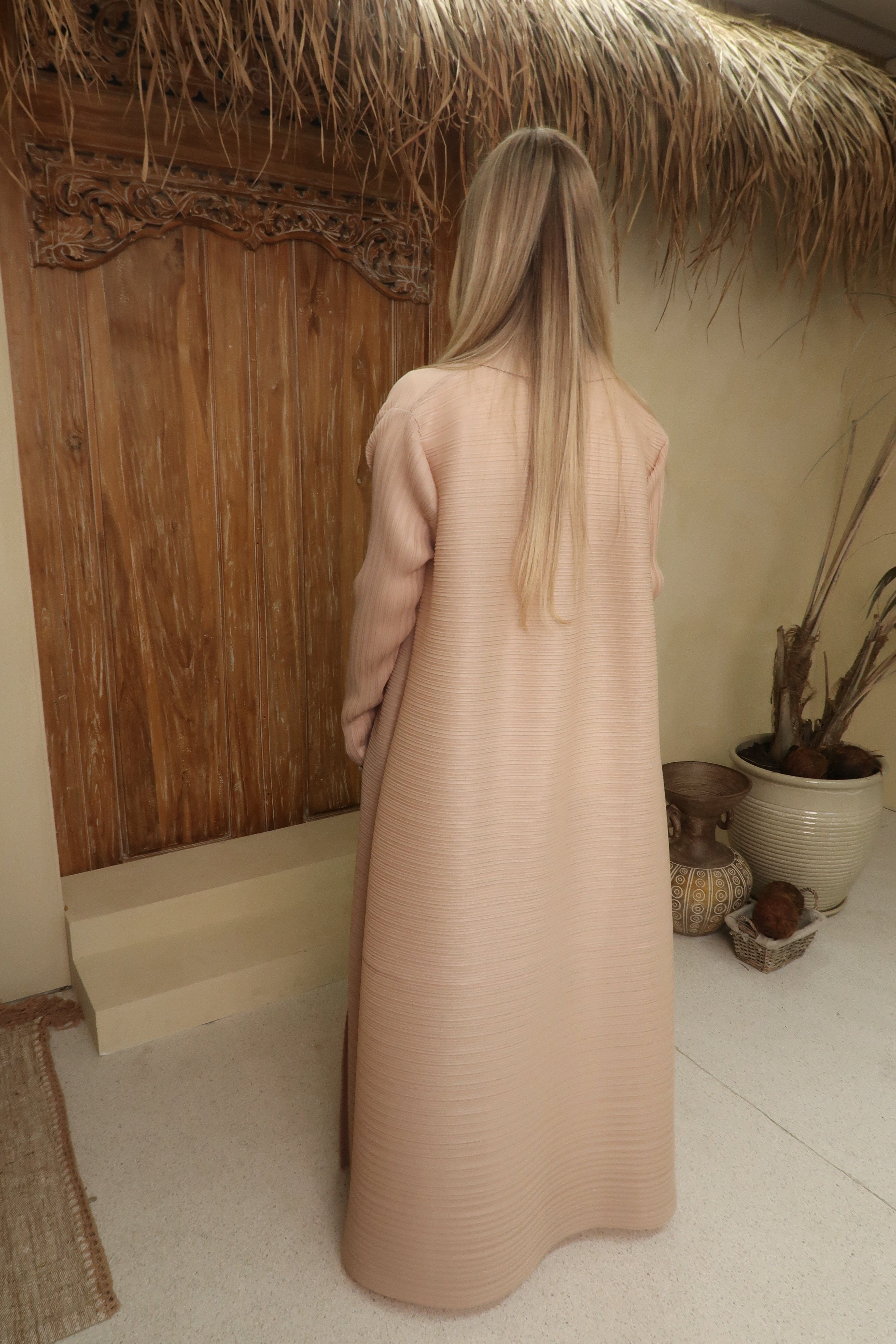 Layali Pleated Open Abaya Nude