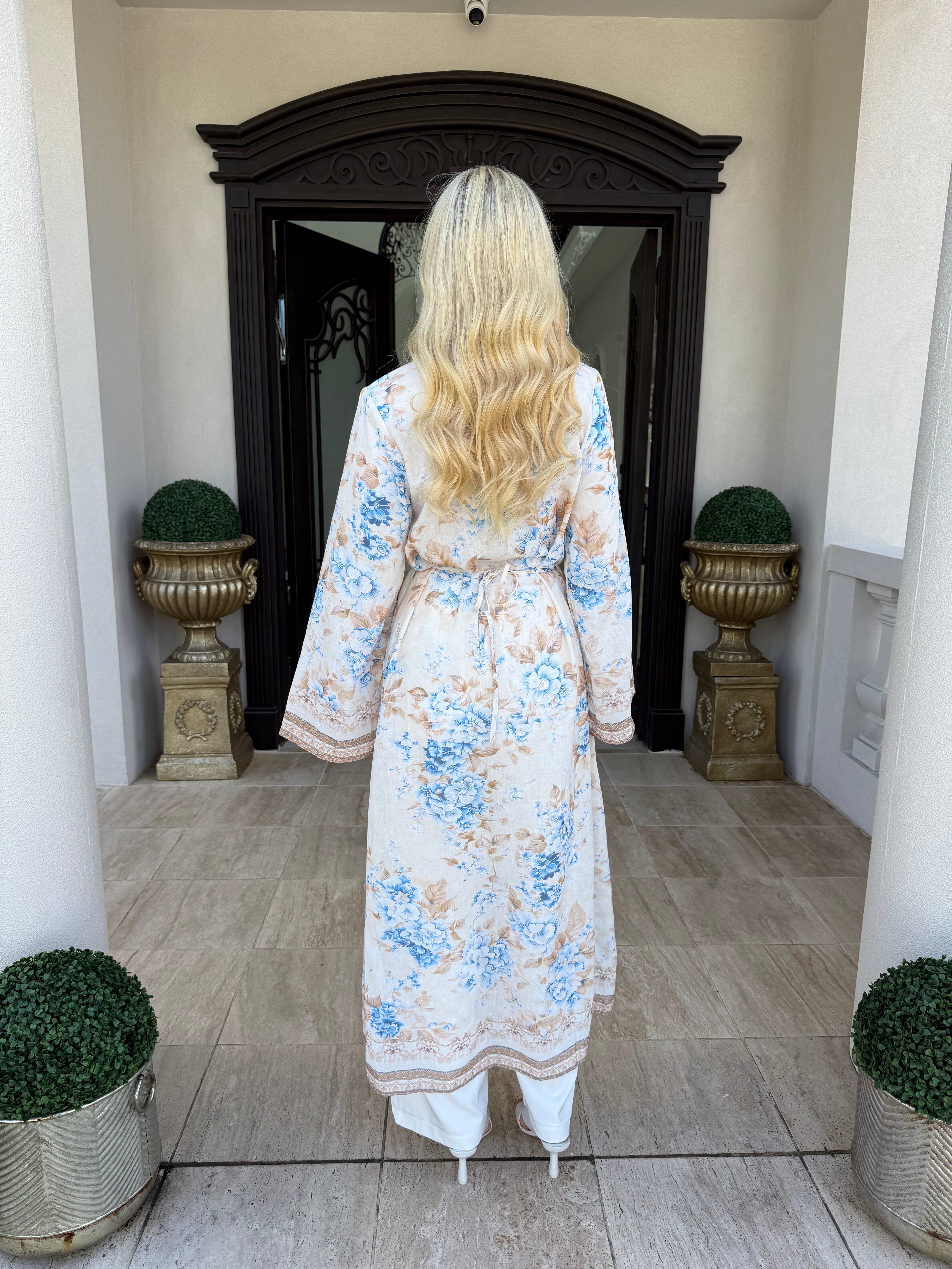 Blossom Blue Open Abaya