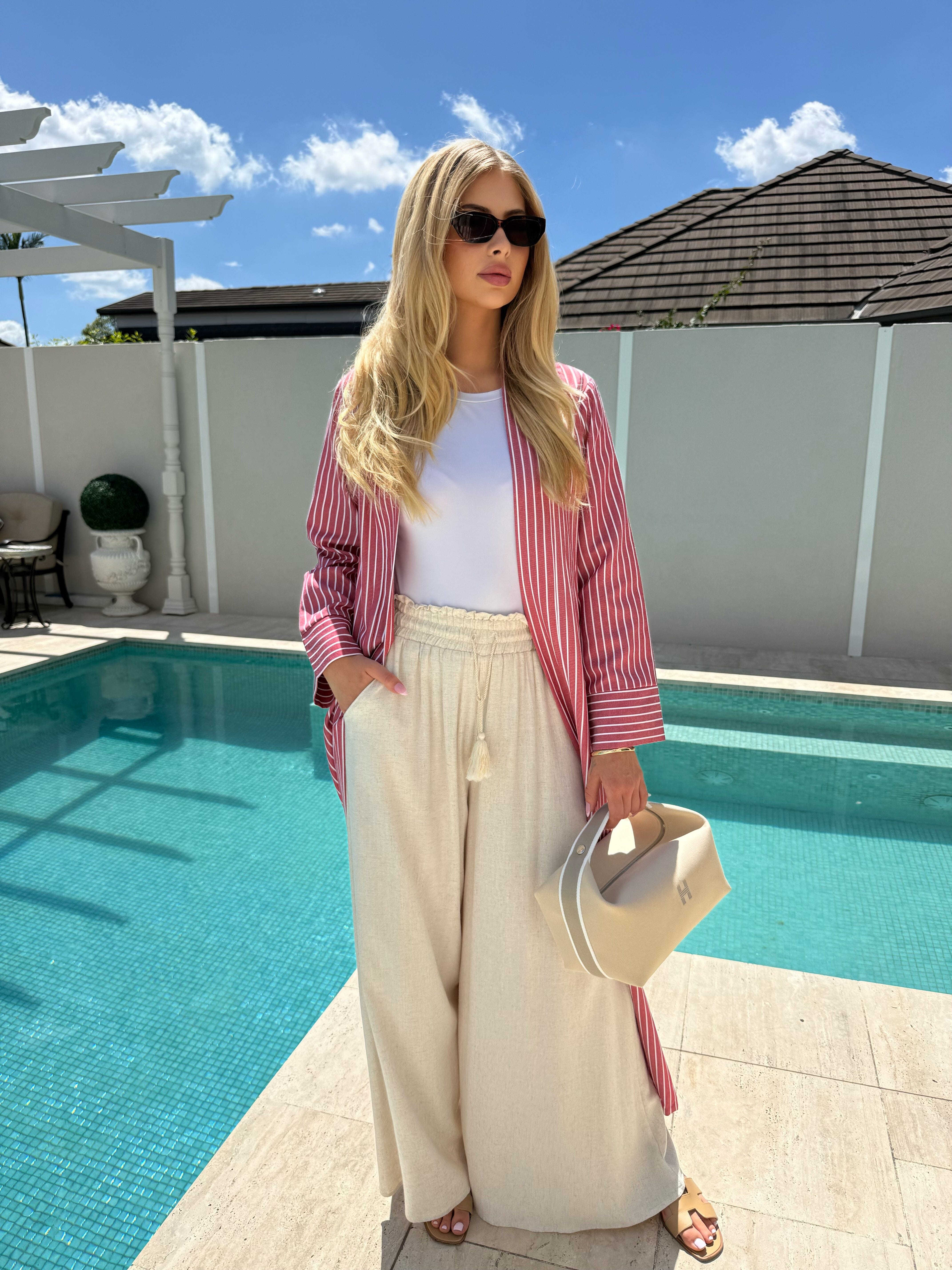 Linen Stripe Open Abaya