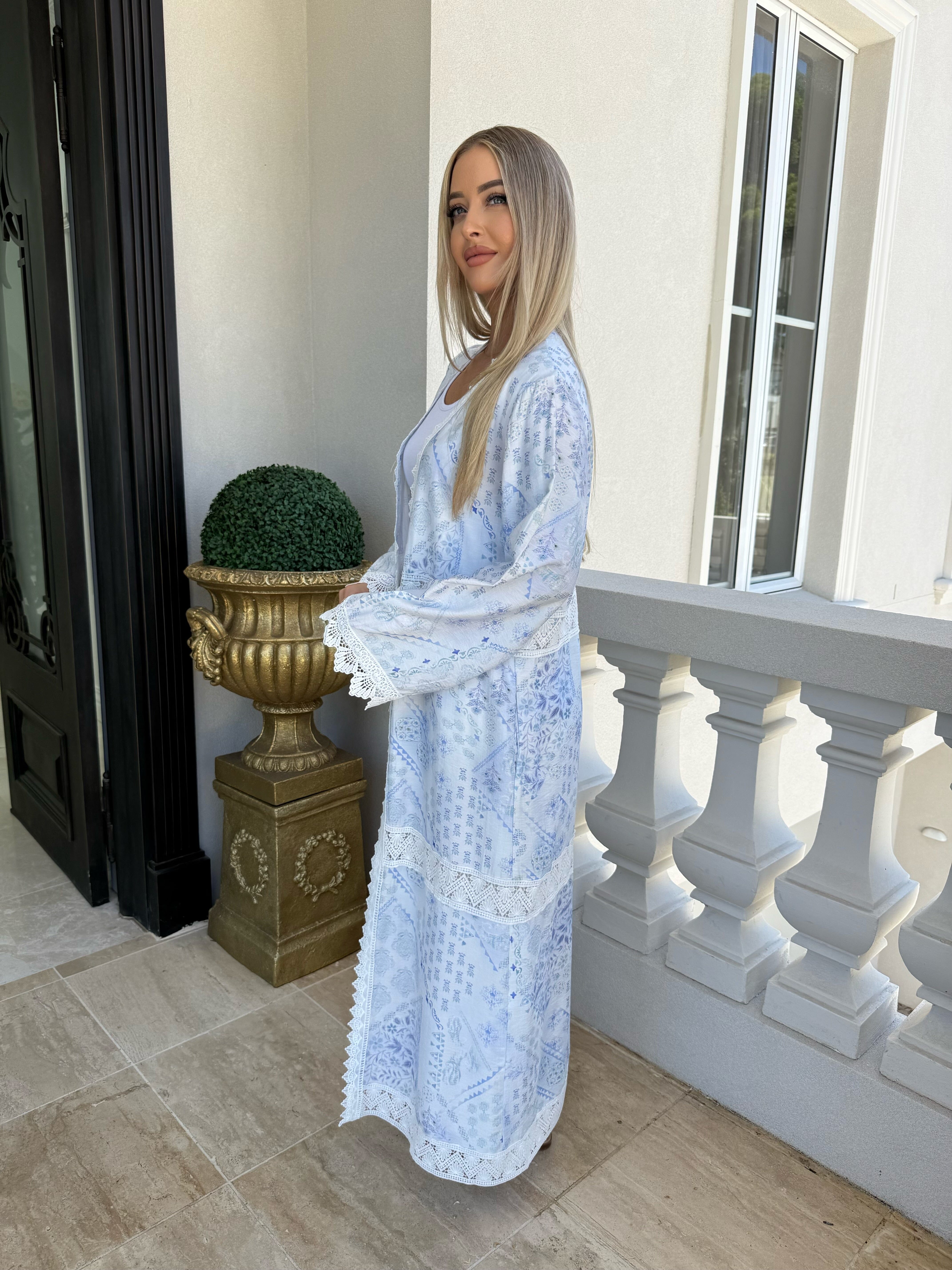 Blue Printed Lace Cape
